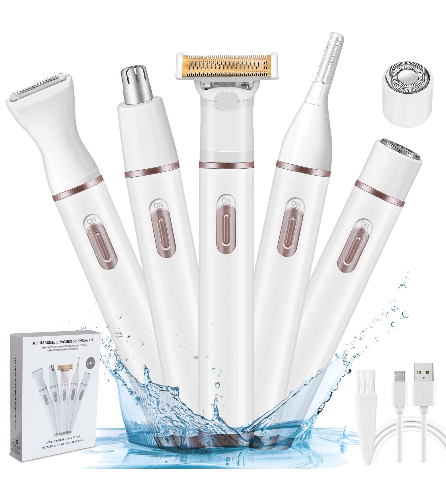 Hicdaw 5 in 1 Electric Razor for Women - Bikini Trimmer, Pubic Hair Shaver, Face & Body Groomer - Nose Hair Trimmer Included (White A) - Buy Online on SooperMarket.com