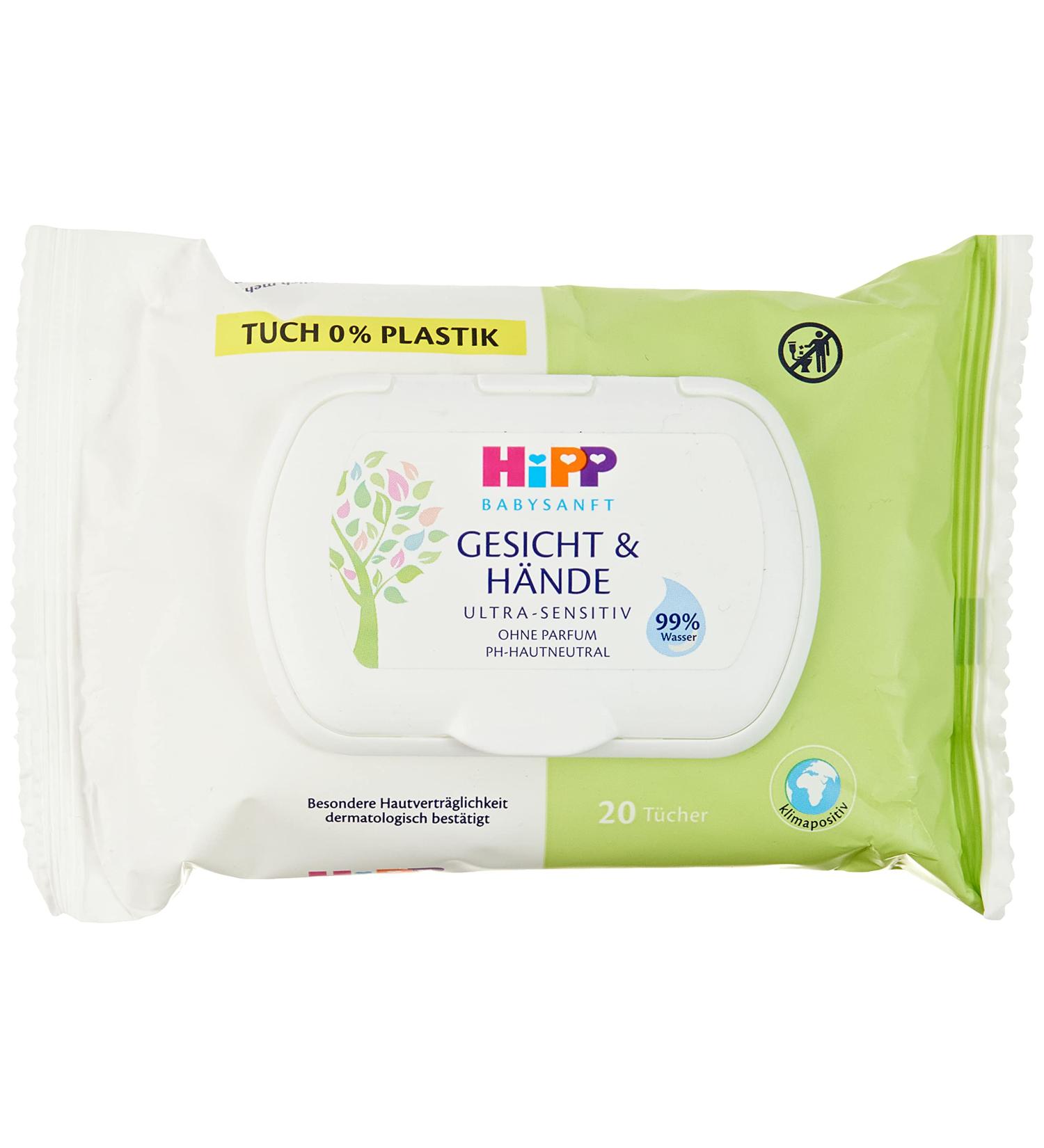 HIPP Babysanft Face & Hand Wipes - 12 x 20 Wet Wipes for Sensitive Skin | International Shipping Available - Buy Online on SooperMarket.com