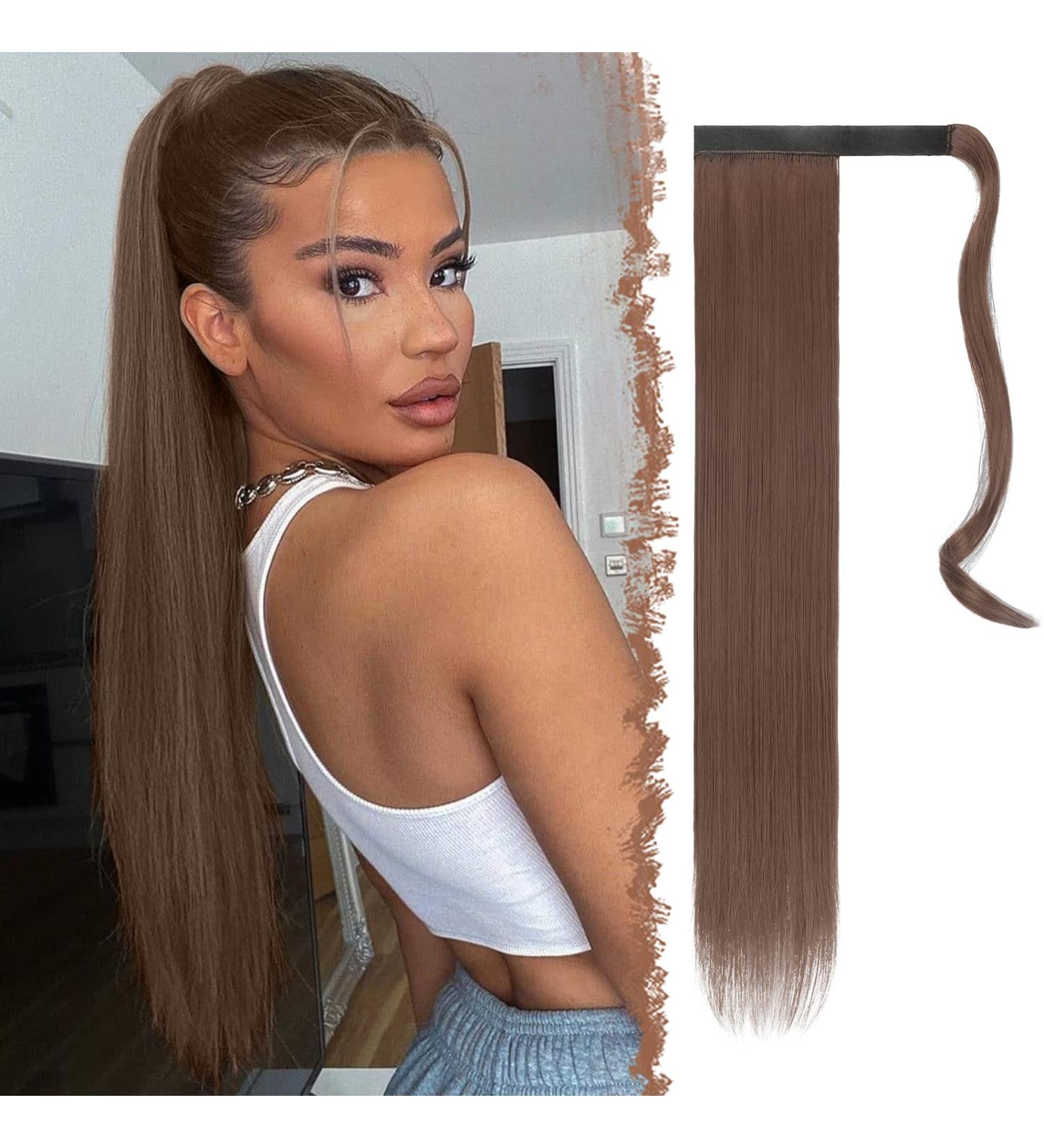 FESHFEN Straight Long Wrap Around Ponytail Extension 28 Synthetic Hair Clip in Hairpiece - Light Golden Brown (Pack of 1) - Buy Online on SooperMarket.com