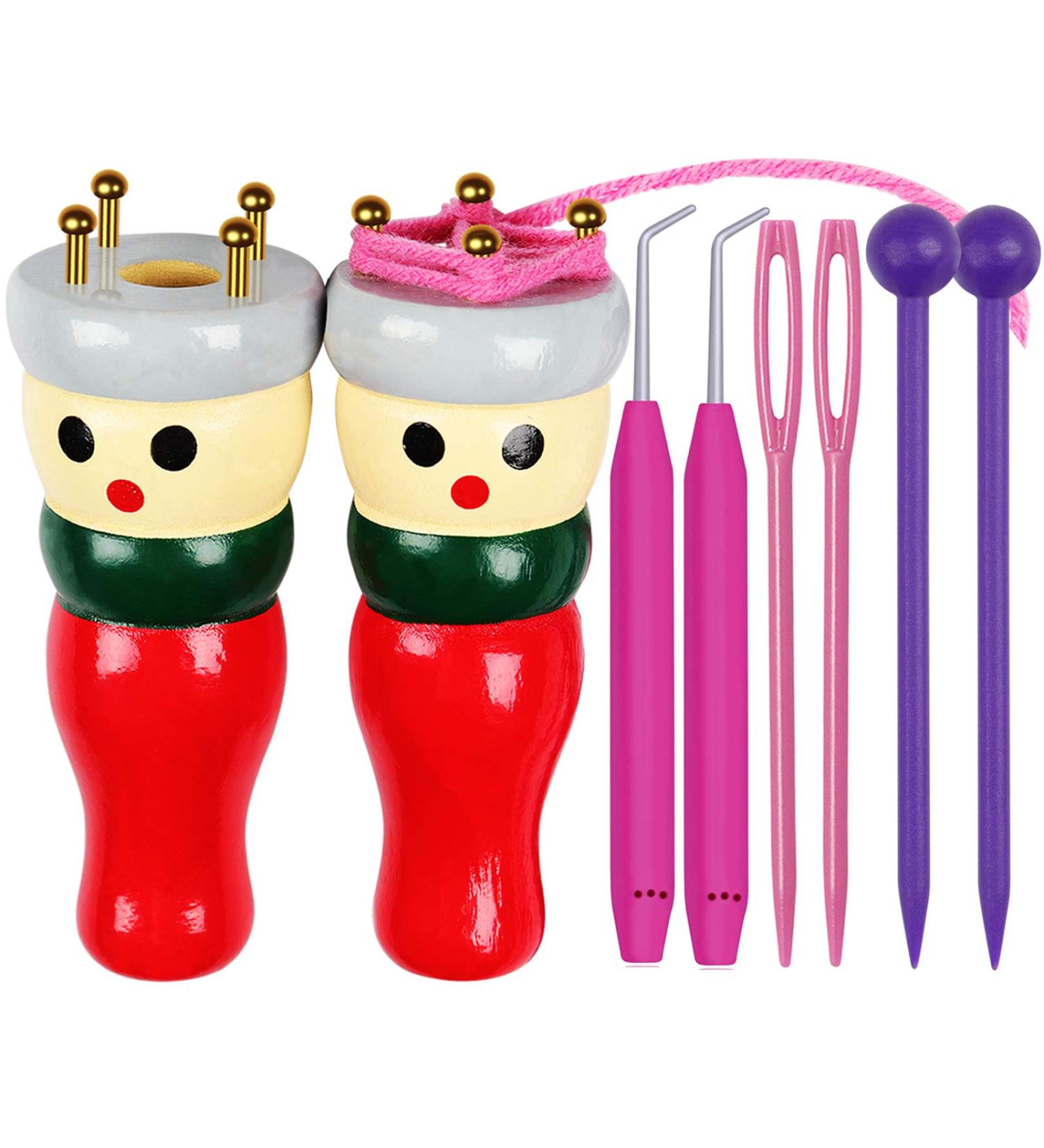 Coopay French Knitter Tool Set - 2 Pack Wooden Knitting Dolls for Kids - Craft Starter Kit for Bracelets, Necklaces, Decorations - Buy Online on SooperMarket.com