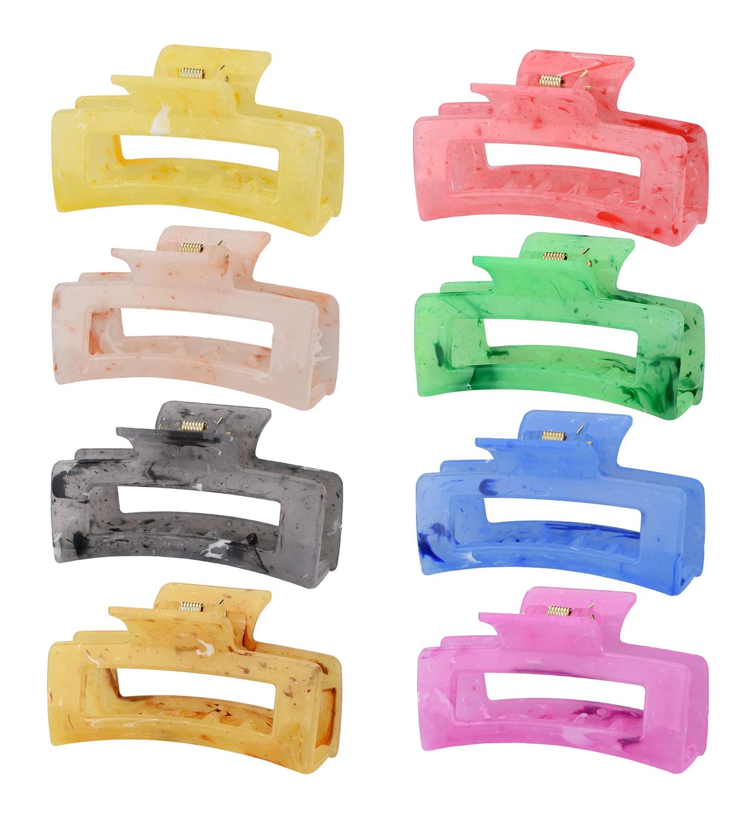 8 PCS 3.5 Inch Hair Claw Clips Set for Women - Rectangle Claw Clips for Thick Hair - Buy Online on SooperMarket.com