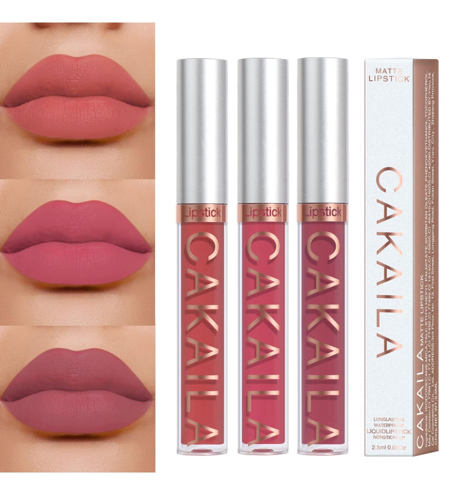 3Pcs Matte Liquid Lipstick Set - Long Lasting Waterproof Dark Red Lipsticks and Lip Gloss for Women - Buy Online on SooperMarket.com