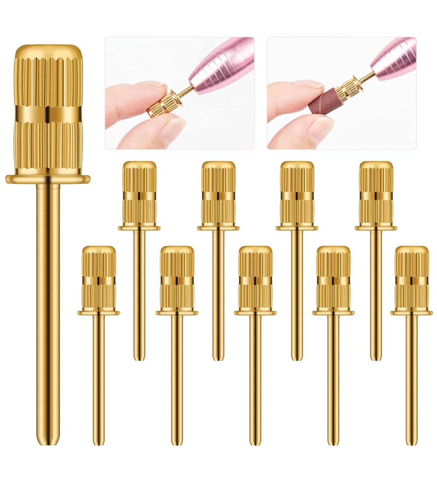 Rolybag 10 Pieces nail drill heads nail drill bits sanding band shaft 3/32 inch nail drill bits mandrels for electric file nail sanders manicure pedicures home salon & spa(10-golden) - Buy Online on SooperMarket.com