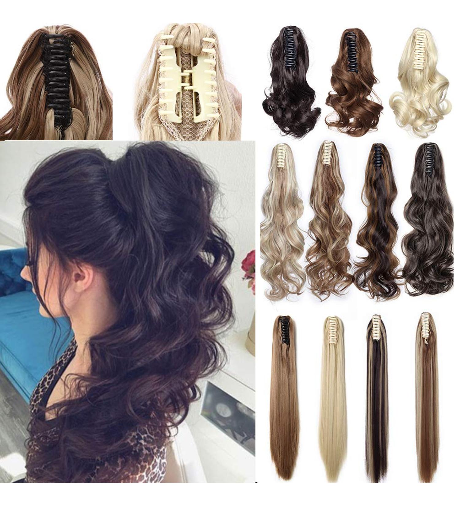 12 Curly Dark Brown Claw Clip Ponytail Synthetic Hair Extension - Long Pony Tail Hairpiece - Buy Online on SooperMarket.com