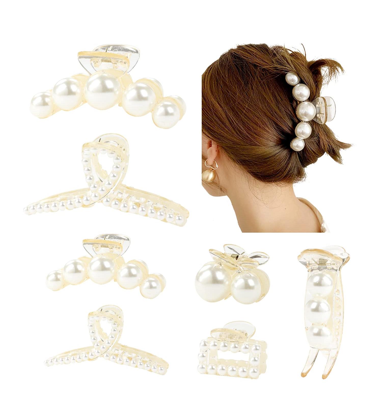 inSowni 7 Pack Pearl Hair Claw Clips - Elegant White Non Slip Barrettes for Women & Girls - Wedding Bridal Hair Accessories - Korean Style Grip Clamps - Buy Online on SooperMarket.com