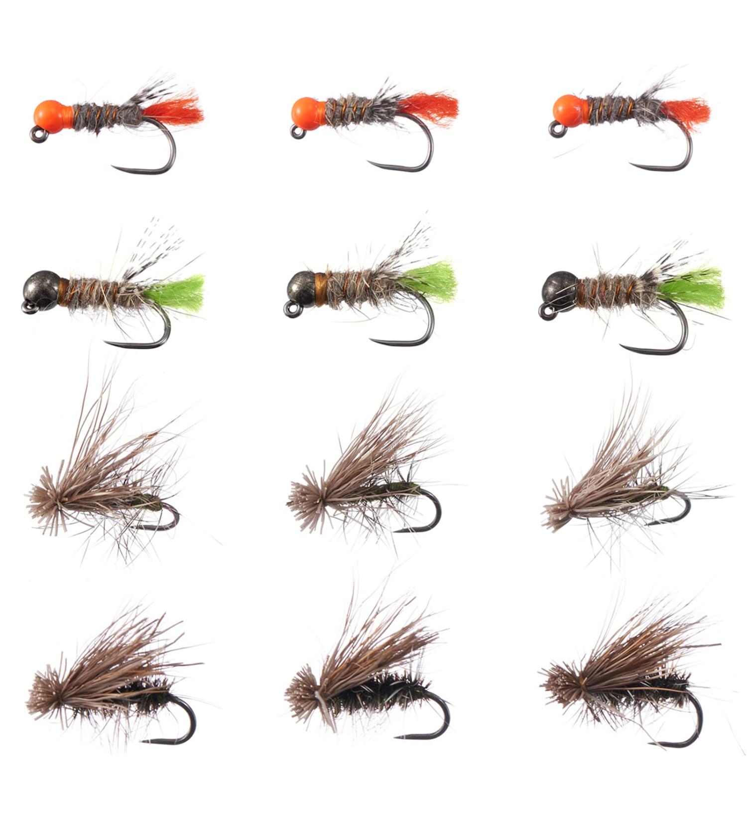 BASSDASH Trout Fly Fishing Flies 12pcs Assortment | Tenkara Wet Dry Nymphs Sakasa Kebari | Barbless Hooks for Trout Fishing - Buy Online on SooperMarket.com