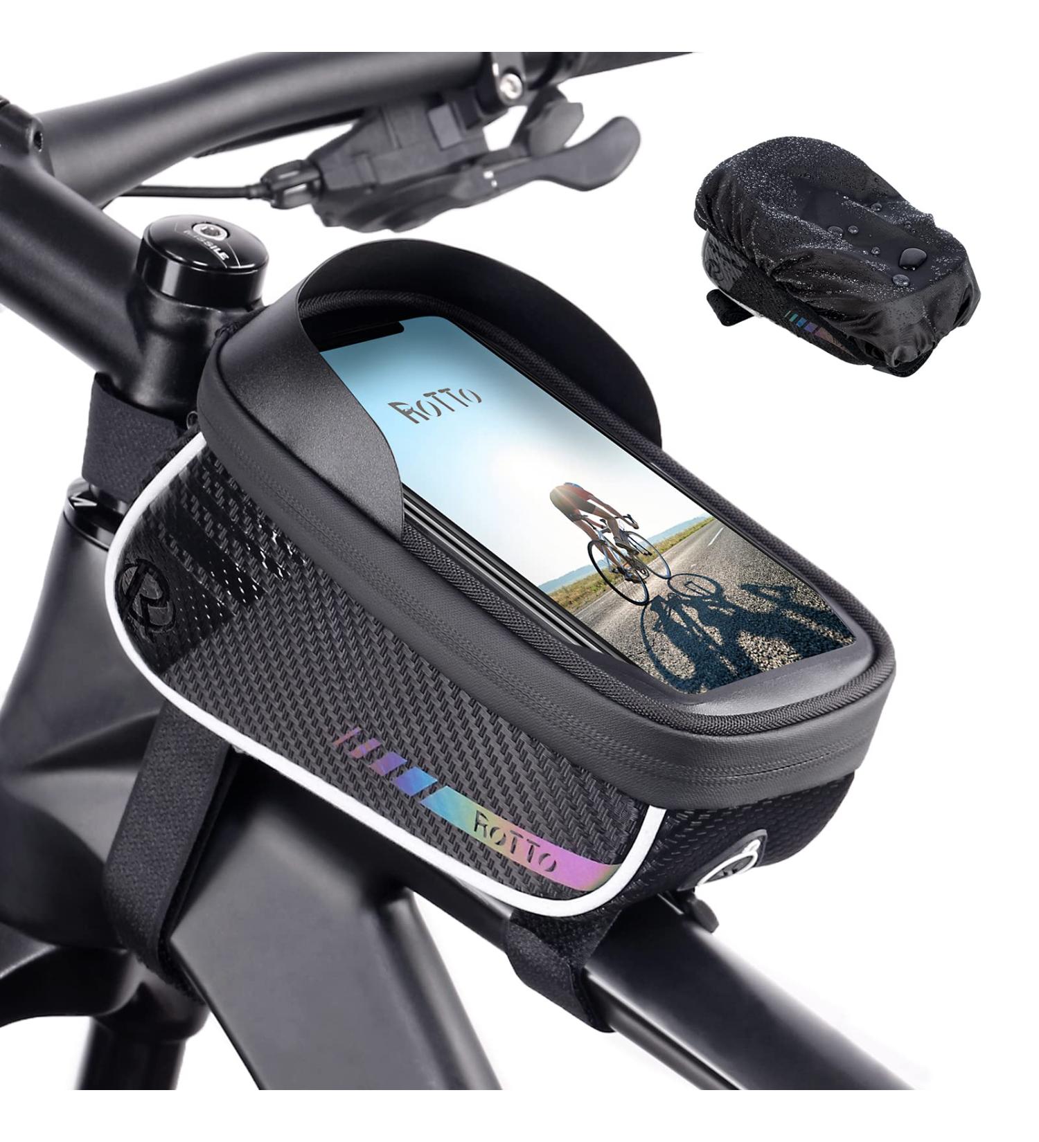 ROTTO Waterproof Bicycle Frame Bag | Top Tube Cell Phone Holder with Rain Cover - Black V1 - Buy Online on SooperMarket.com