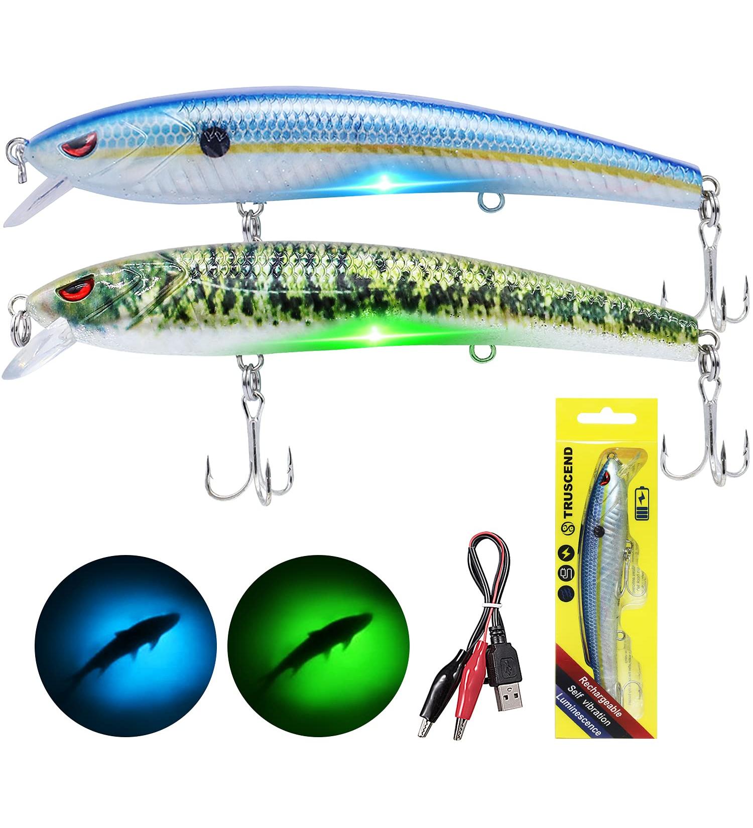 TRUSCEND Electronic Twitching Jerkbait LED Robotic Minnow Fishing Lure - USB Rechargeable - Slow Sinking Bass Lures - BlueGreen - Ideal for Freshwater, Saltwater, Ice, and Night Fishing - Buy Online on SooperMarket.com