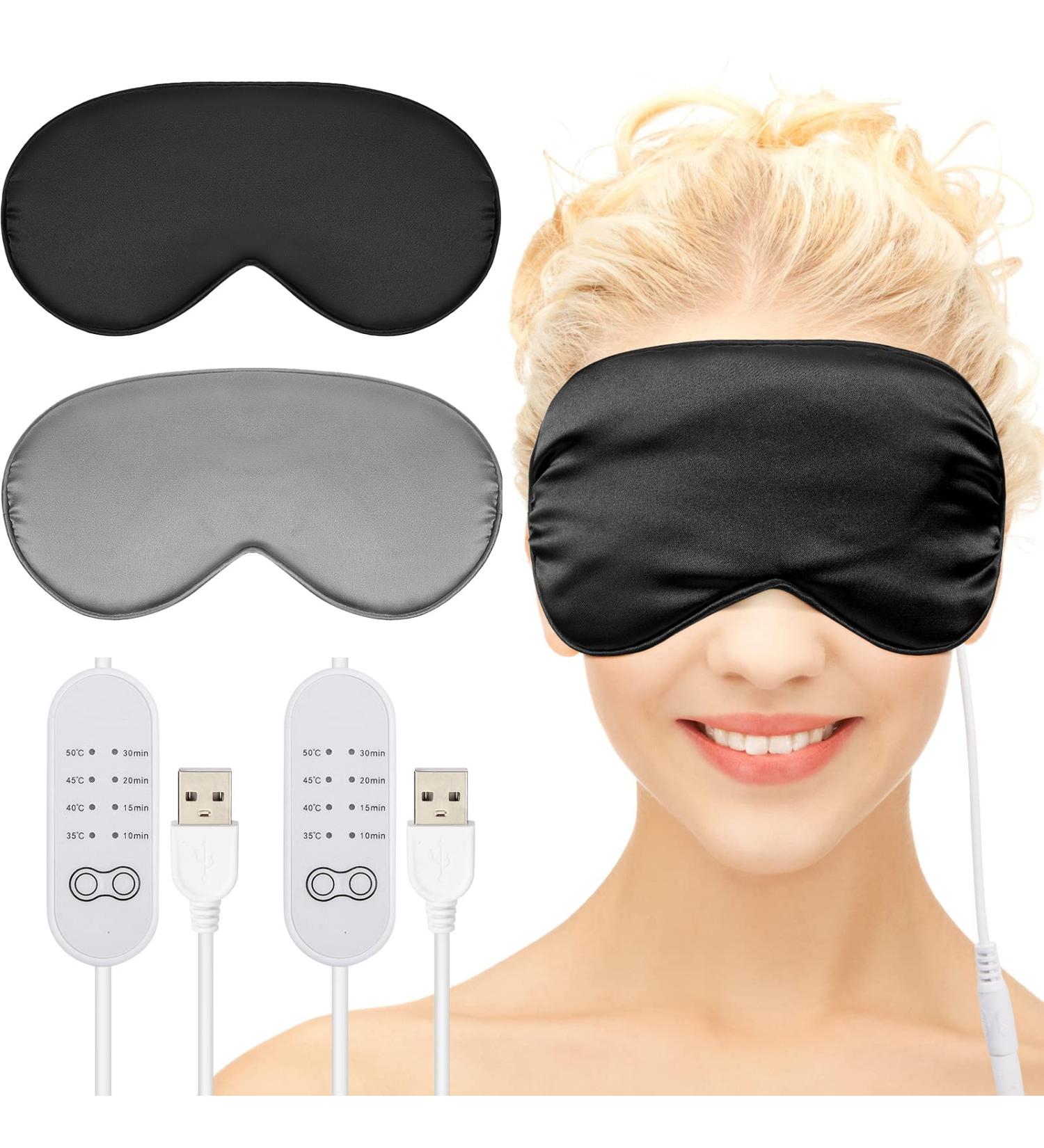 Silk Heated Eye Mask - USB Steam Warm Compress for Dry Eyes | Adjustable Temp Sleep Mask for Puffy Eyes | Relieves Chalazion, Blepharitis, Stye | 2 Pieces (Black/Grey) - Buy Online on SooperMarket.com
