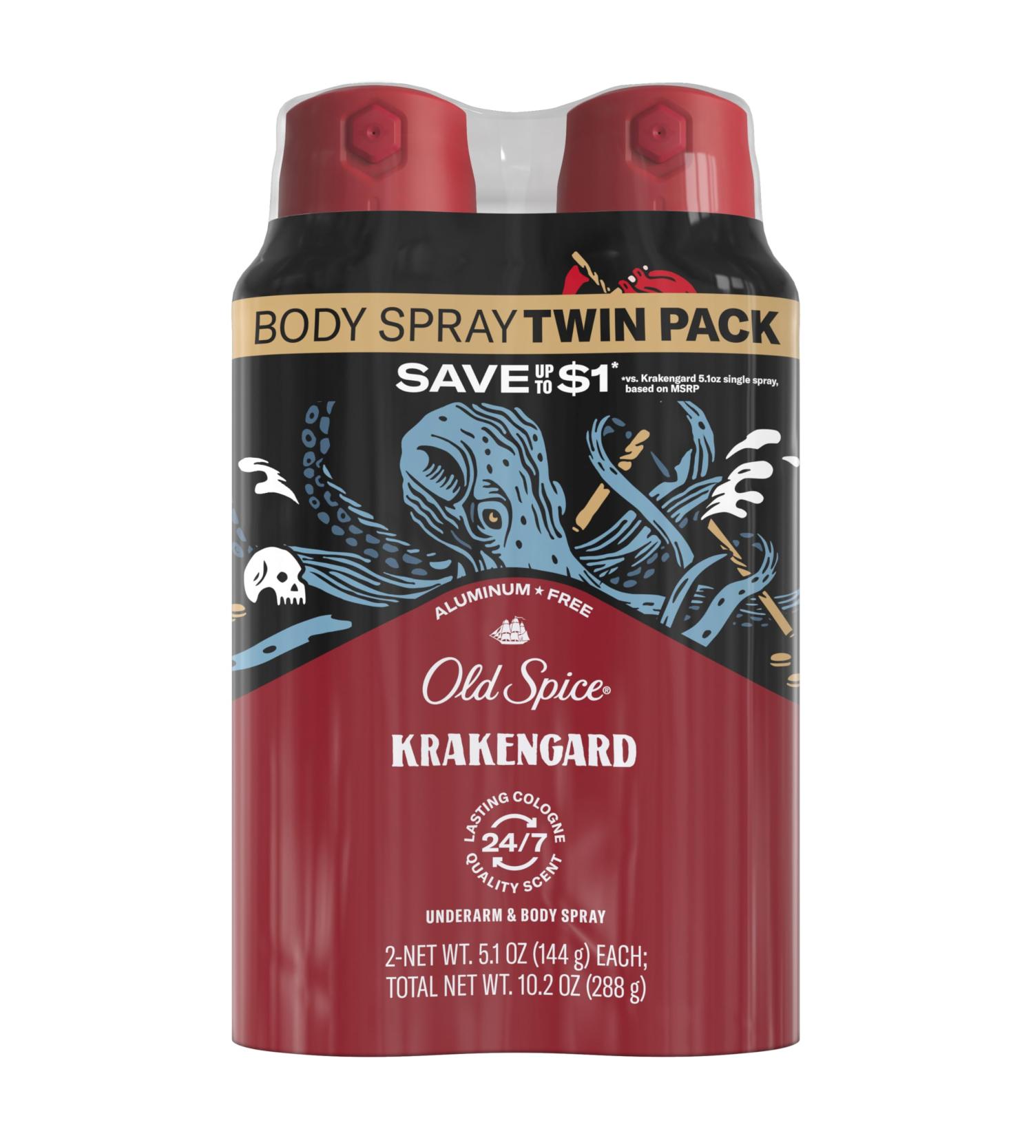 Old Spice Aluminum Free Body Spray for Men Krakengard 5.1 Oz (Pack of 2) 5.1 Ounce (Pack of 2) - Buy Online on SooperMarket.com