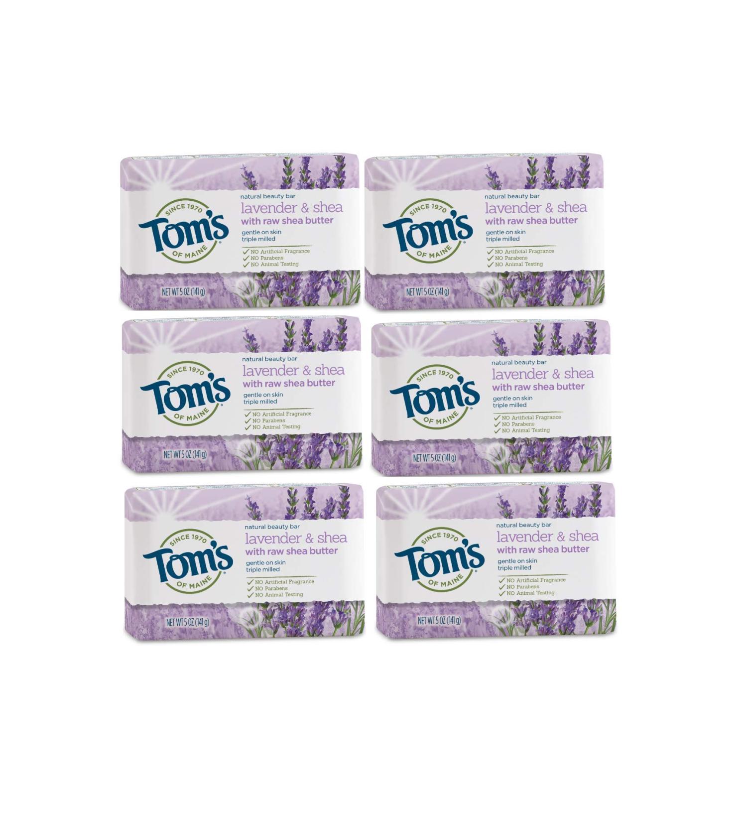 Tom's of Maine Lavender & Shea Natural Bar Soap 5oz - 6-Pack | Raw Shea Butter - Buy Online on SooperMarket.com