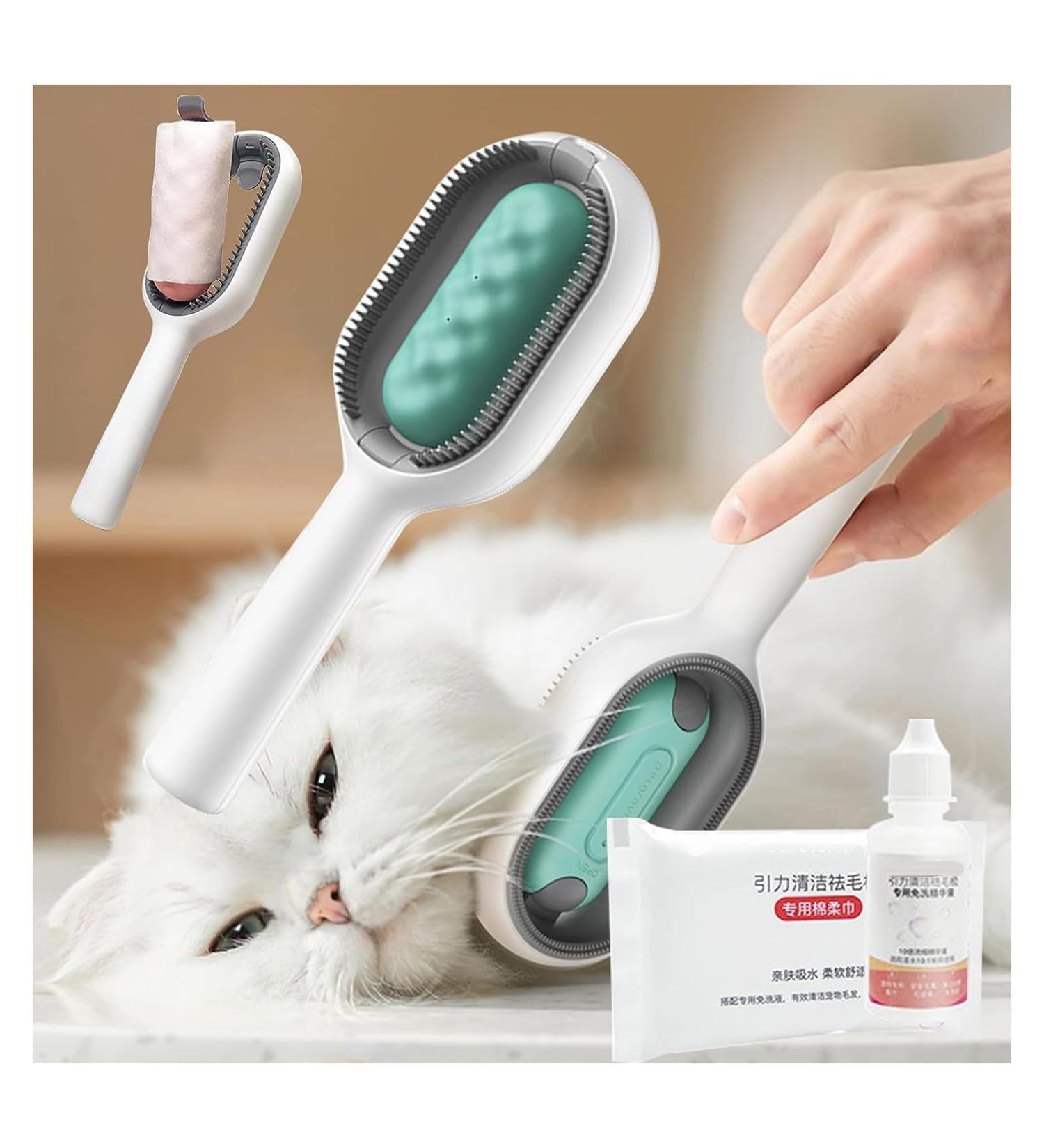 Cabbage Pets Sticky Brush 2.0 for Cats - 4 in 1 Universal Pet Knots Remover with Wet Wipes & Cotton Towels | Best Cat Brush for Grooming & Shedding - Buy Online on SooperMarket.com