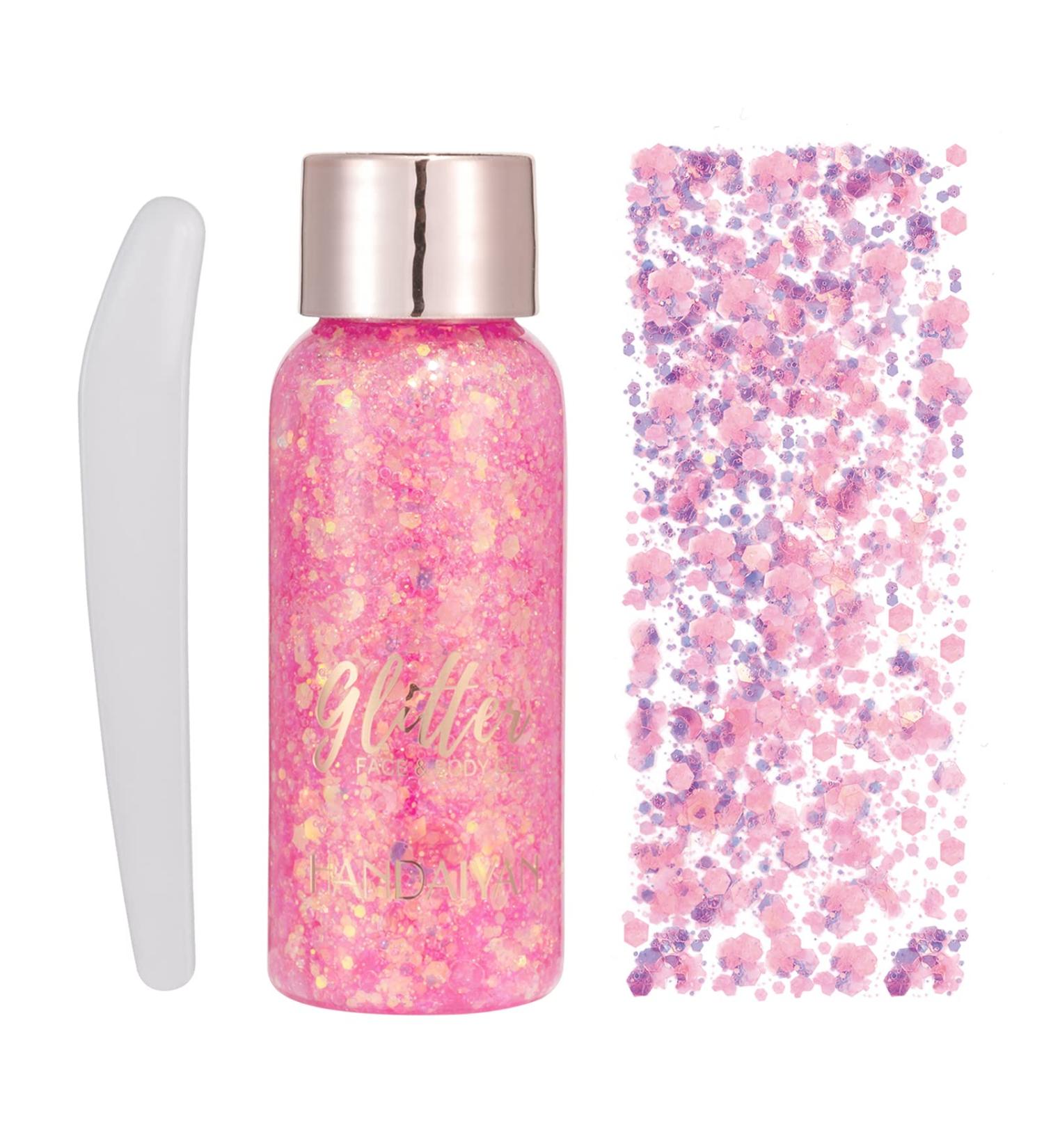 Holographic Body Glitter Gel - Long-Lasting, Waterproof Mermaid Sequins Liquid Eyeshadow in Pink 104 for Festivals and Rave Parties - Buy Online on SooperMarket.com