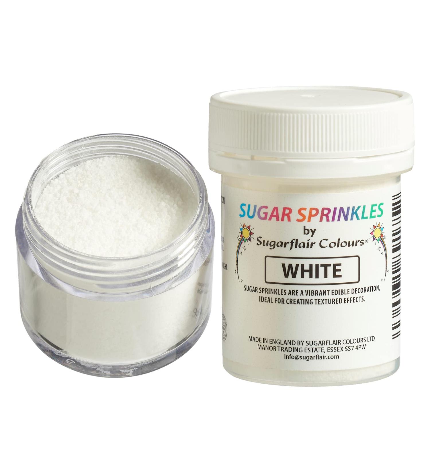 Sugarflair White Edible Glitter Sugar Sprinkles - for Cake Decorating Sprinkle on Cakes Cupcakes and Treats - 40g