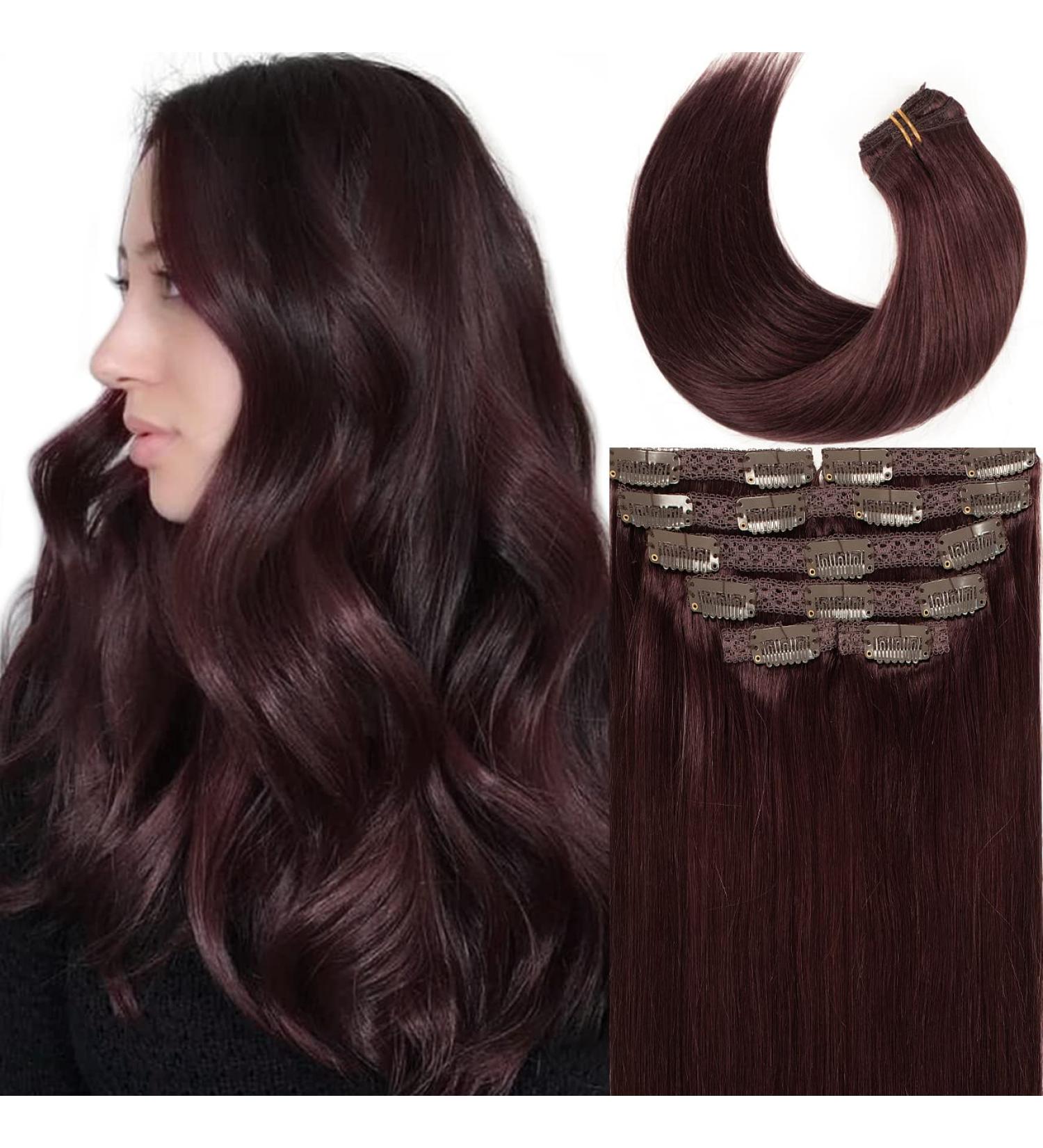 LacerHair 14 120g 7pcs #99J Deep Burgundy Clip In Human Hair Extensions - Silky Salon Professional Double Weft Real Human Hair - Pack of 1 - Buy Online on SooperMarket.com