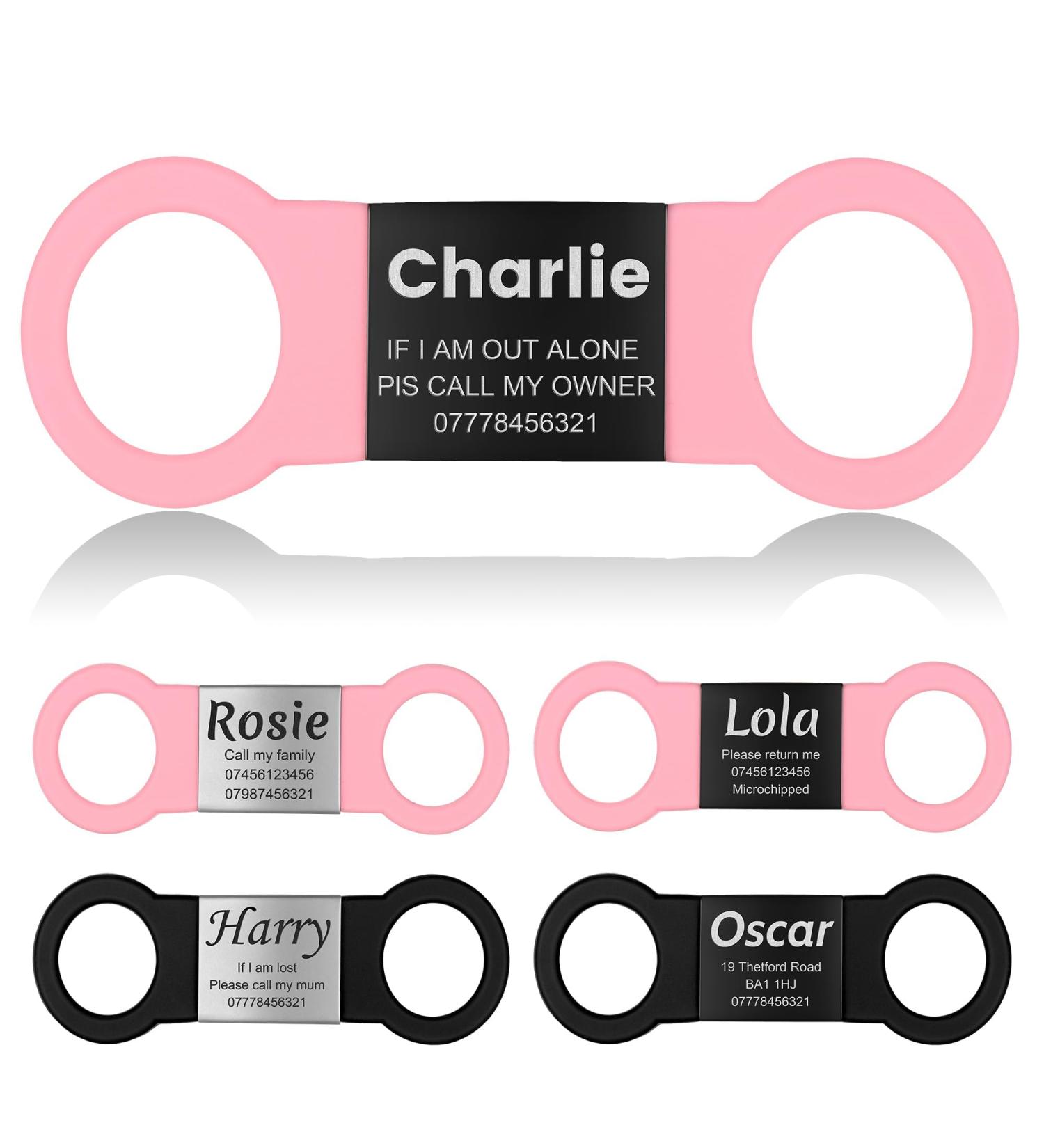Personalized Yehanti Dog Brand - Engraved Quiet Silicone Dog Tag for Pets | Custom Name Phone & Address | Pink & Black - Ideal for Dogs Cats & Puppies (16mm Collar) - Buy Online on SooperMarket.com