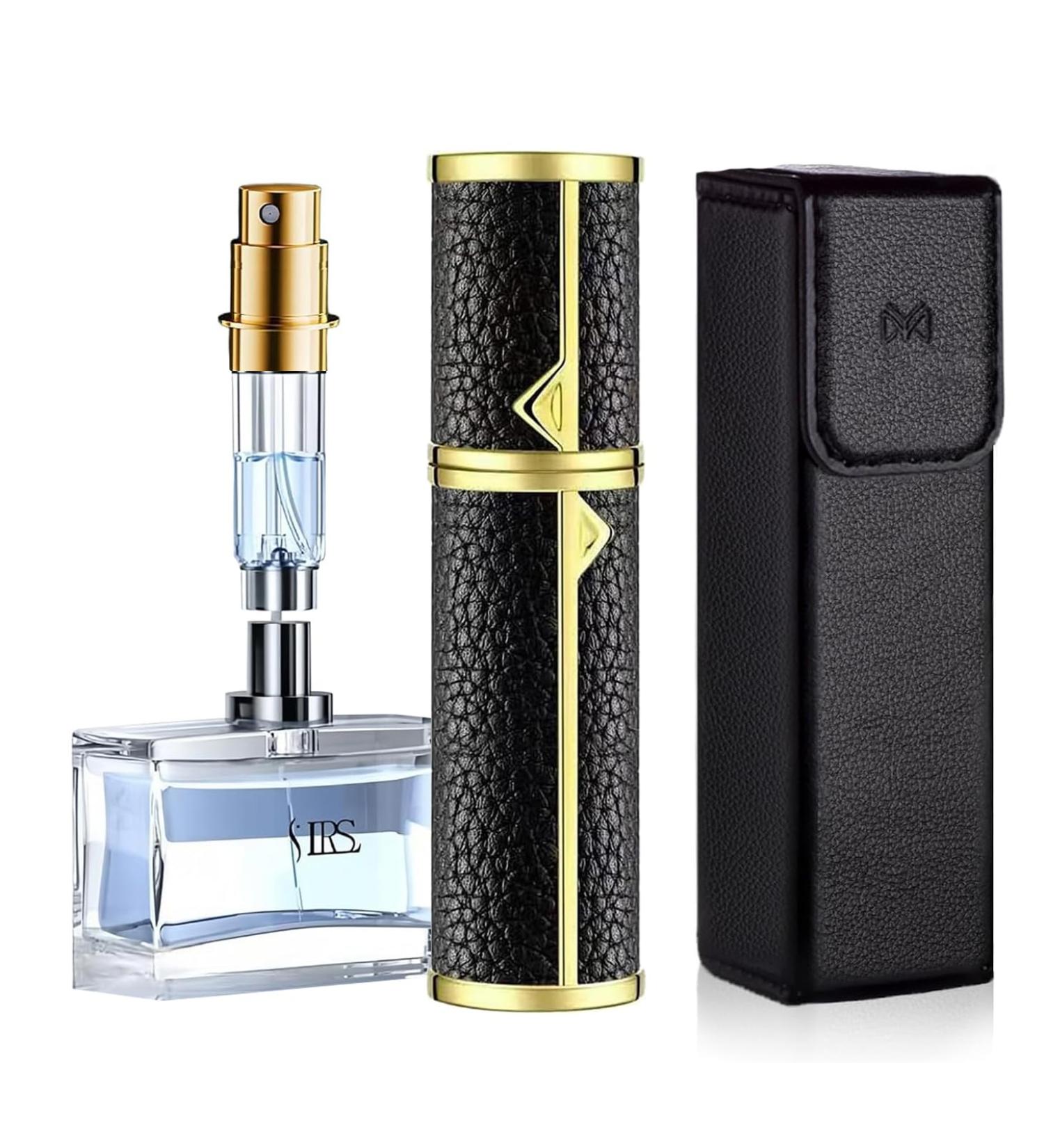 Travel Perfume Bottle Refillable - Genuine Leather Atomizer Leakproof Mini 5ml Sprayer for Purse & Trips - Ideal Gift (Black - Buy Online on SooperMarket.com