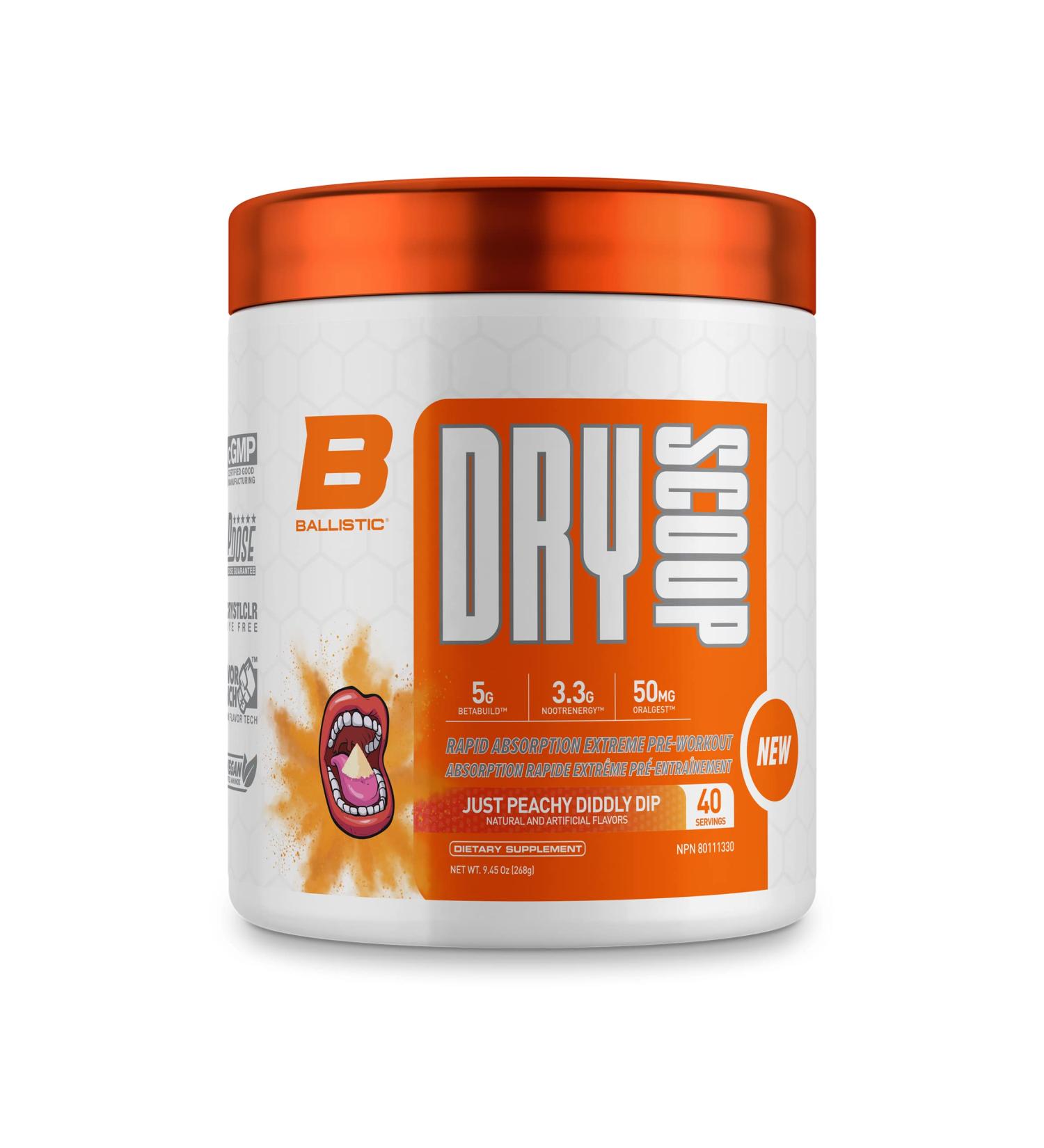 Dry Scoop Ballistic Supps Extreme Pre-Workout for Men and Women Fast Acting Increased Focus Strength & Energy (Just Peachy Diddly Dip) - Buy Online on SooperMarket.com