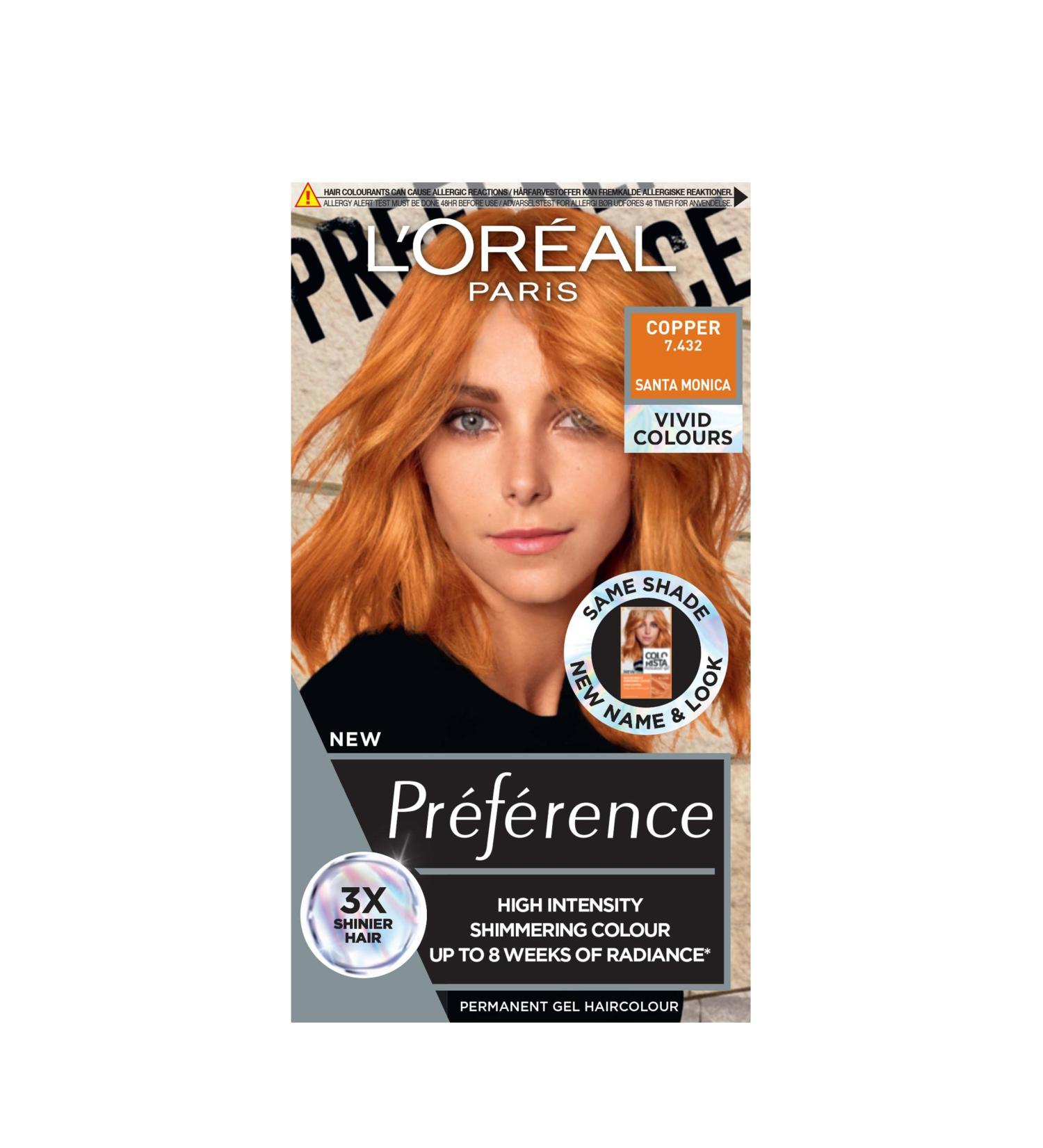 L'Or al Paris Permanent Hair Colour Long-Lasting Shine and Intense Colour For up to 8 Weeks Preference Vivids (Colorista) Copper 7.43 x1 pack 7.43 COPPER ENG - Buy Online on SooperMarket.com