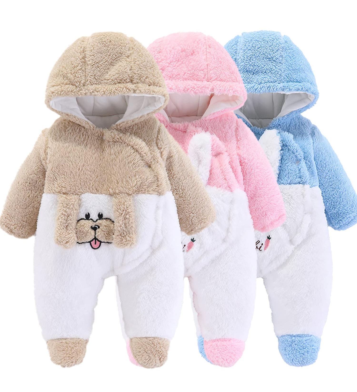 Newborn Baby Cartoon Bear Snowsuit Winter Coat Fleece Hooded Romper Jumpsuit 3-6 Months - Khaki Dog - Buy Online on SooperMarket.com