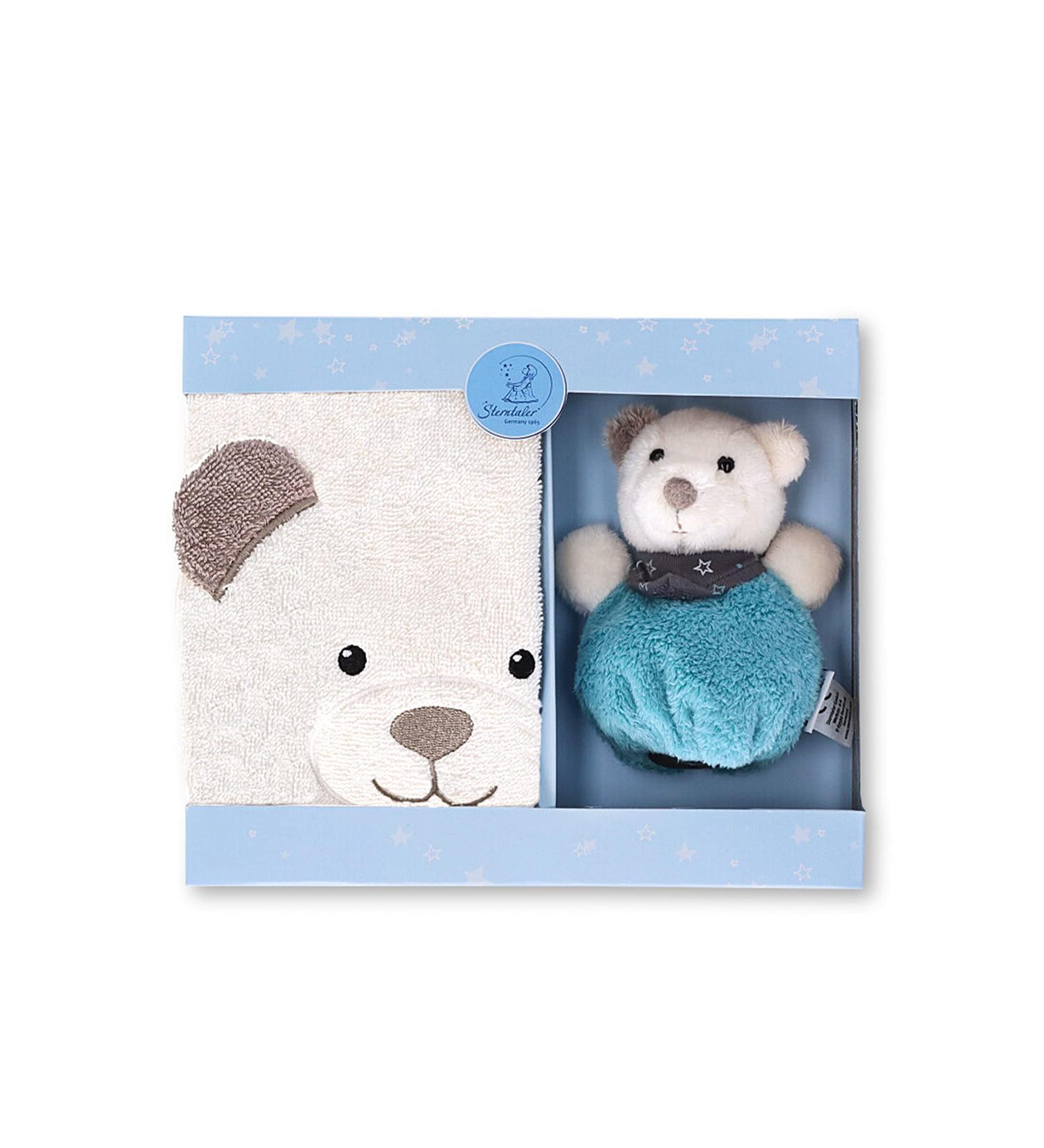 Sterntaler Baby Unisex Gift Set Baby Gift Set Polar Bear with Bib and Cuddly Bag - Baby Gift - beige Elia Single
