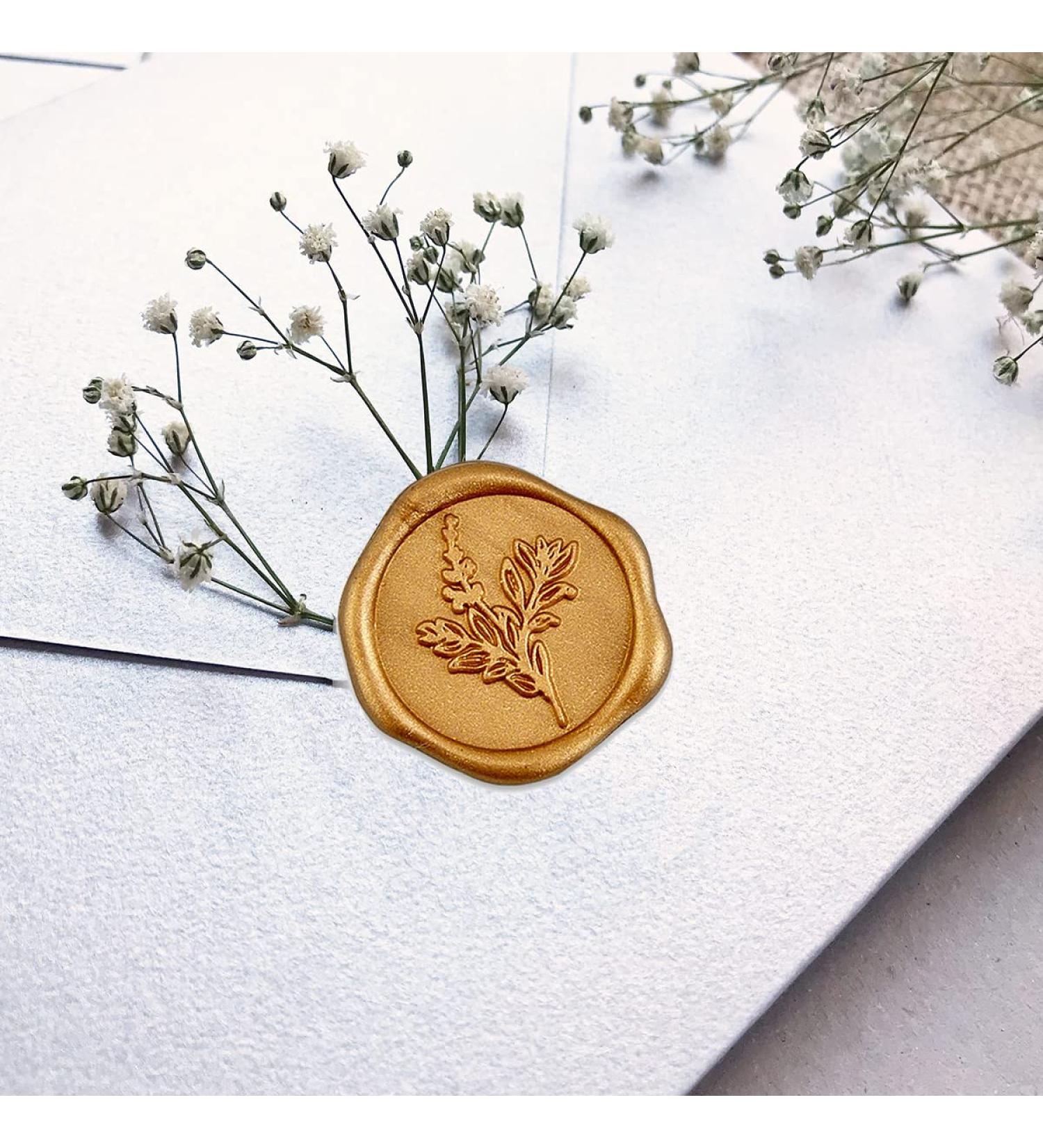 Botanical Adhesive Wax Seal Stickers 25Pk - Pre-Made from Real Sealing Wax (Gold)