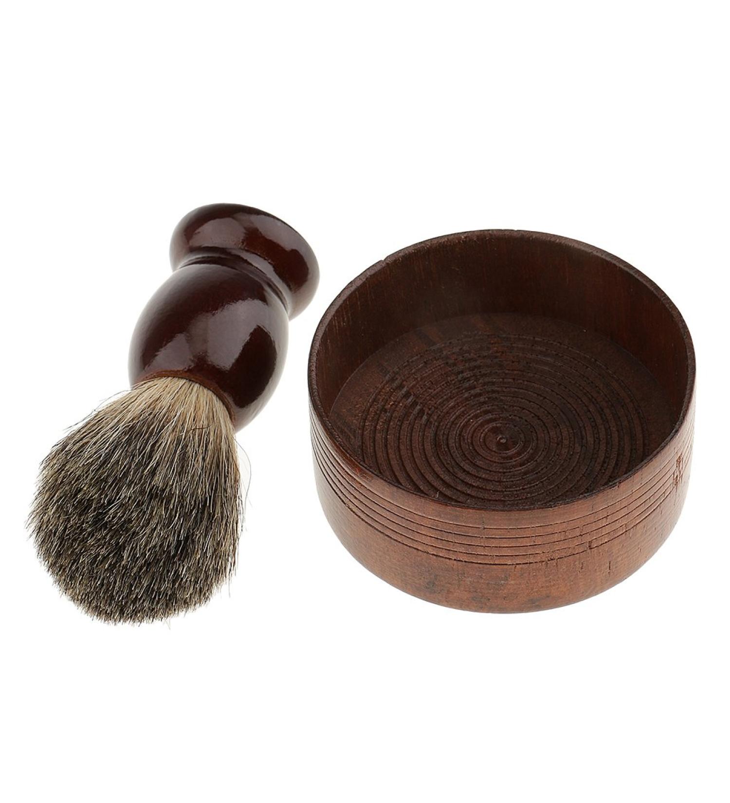 F Fityle Wooden Men's Shaving Brush & Bowl | Premium Barber Beard Care Essentials - International Shipping - Buy Online on SooperMarket.com