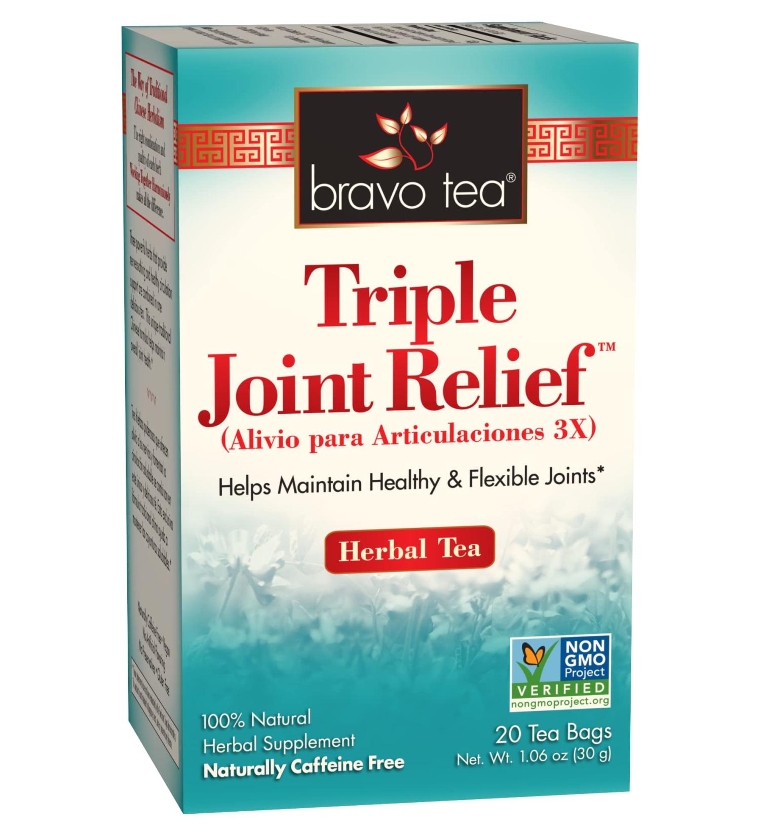 Bravo Tea Triple Joint Relief - Caffeine Free - 20 Tea Bags for Natural Pain Relief - Buy Online on SooperMarket.com