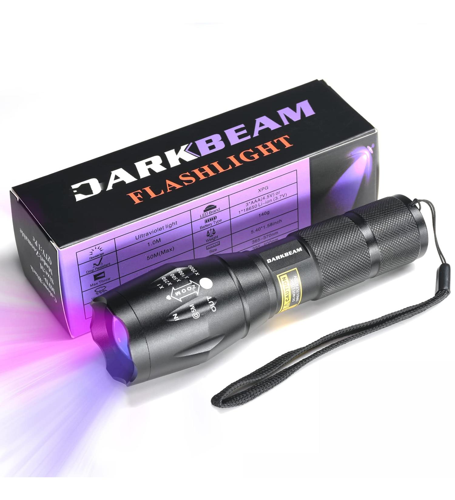 Darkbeam UV Flashlight 365/395nm - Portable Black Light Detector for Dog Urine Pet Spots & Banknote Identification - Mini Handheld LED Lamp - Buy Online on SooperMarket.com