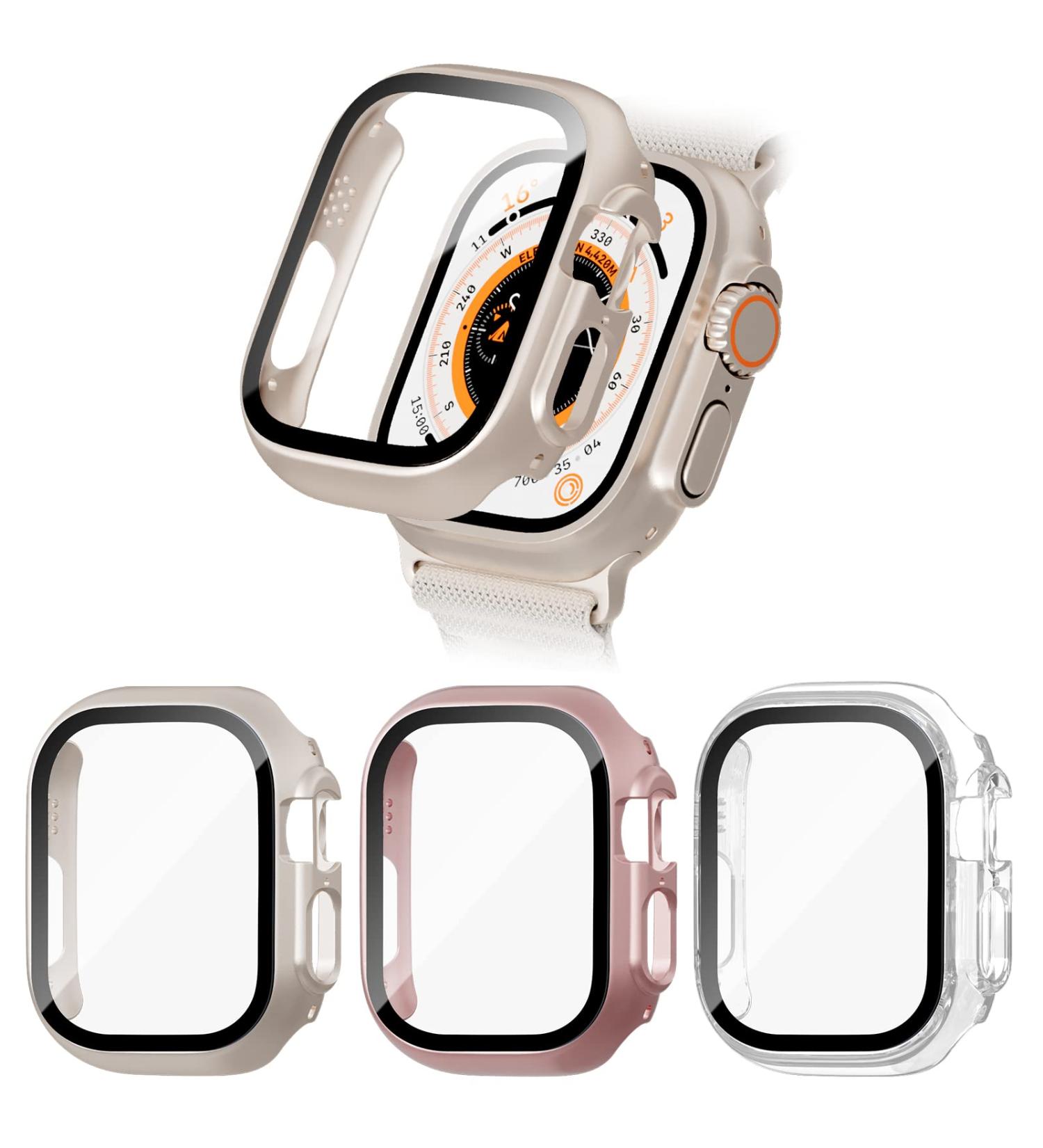 BHARVEST 3-Pack Case for Apple Watch Ultra 49mm with Tempered Glass Screen Protector | Starlight, Rose Gold, Clear | Scratch Resistant Hard PC Cover | Ultra Accessories - Buy Online on SooperMarket.com
