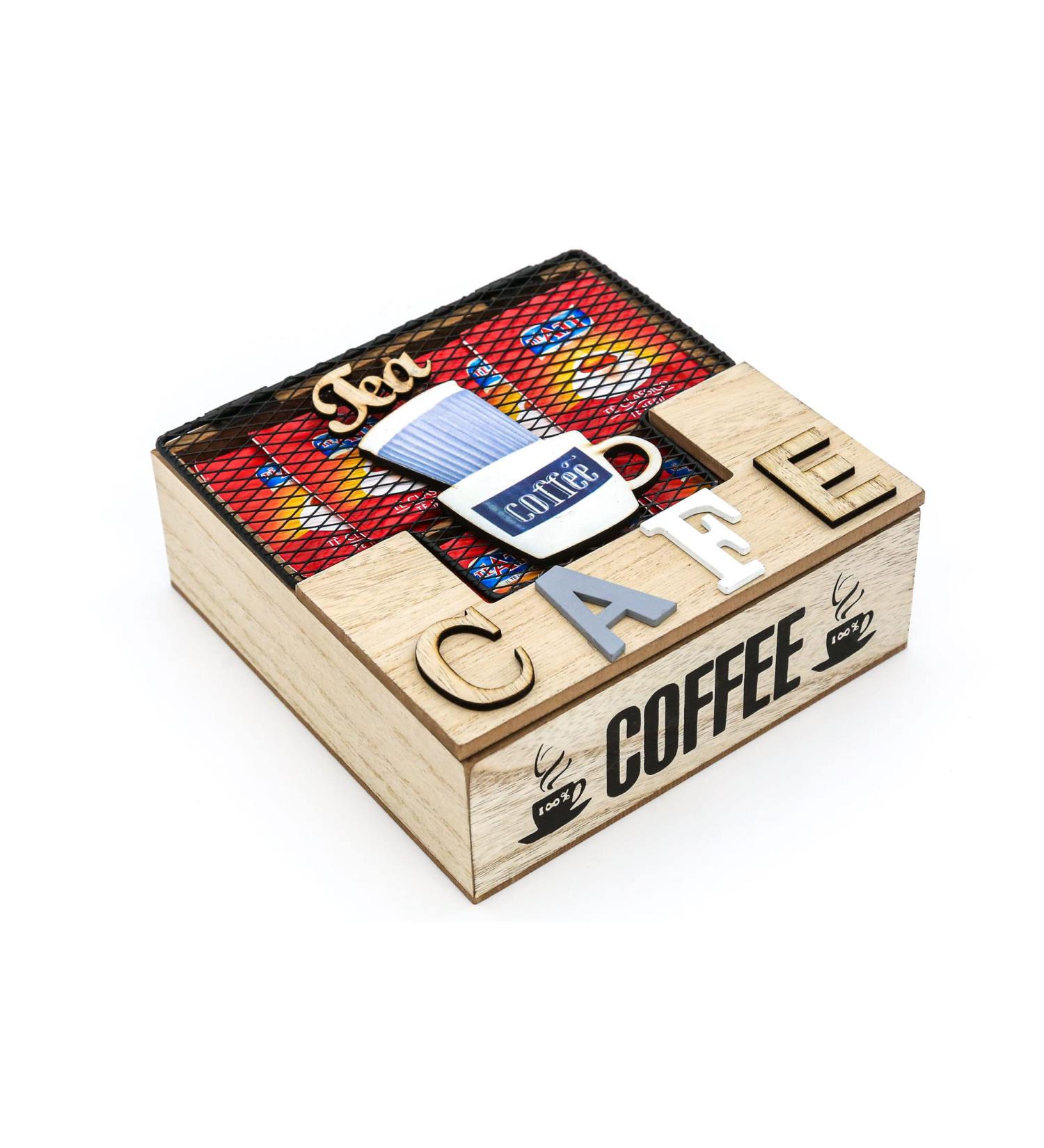 Gruppo Maruccia - Wooden Tea and Herbal Tea Box - Kitchen Container for Sugar and Tea Bags - Buy Online on SooperMarket.com