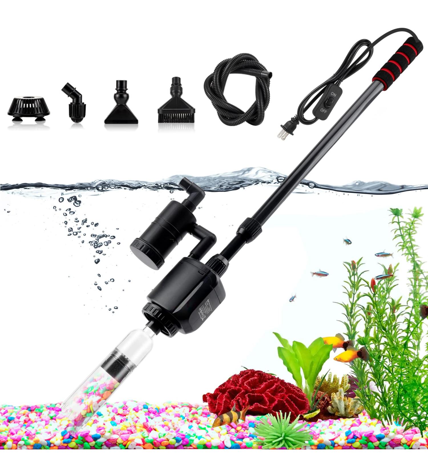 AQQA Electric Aquarium Gravel Cleaner 6-in-1 | 320GPH 20W Automatic Fish Tank Cleaning Tool | Suitable for Water Changes, Sand Washing, and Water Filtration - Buy Online on SooperMarket.com