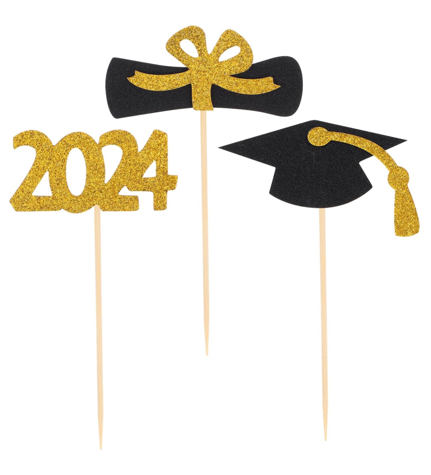 12Pcs Graduation Cupcake Toppers Glitter Cake Toppers Class of 2024 Congrats Grad Cap Diploma Cupcake Picks for Graduation Party Decorations -Golden Black - Buy Online on SooperMarket.com