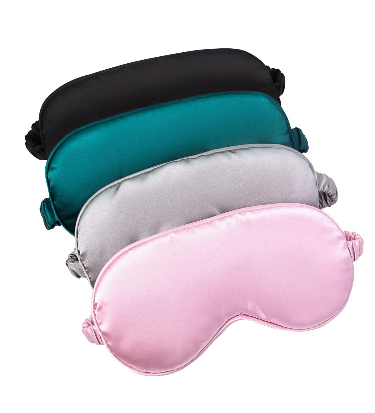 4 Pcs Silk Sleep Mask Set - Soft Satin Eye Covers for Sleeping & Travel - Elastic Strap Eyeshade for Men & Women - 4 Colors Available - Buy Online on SooperMarket.com