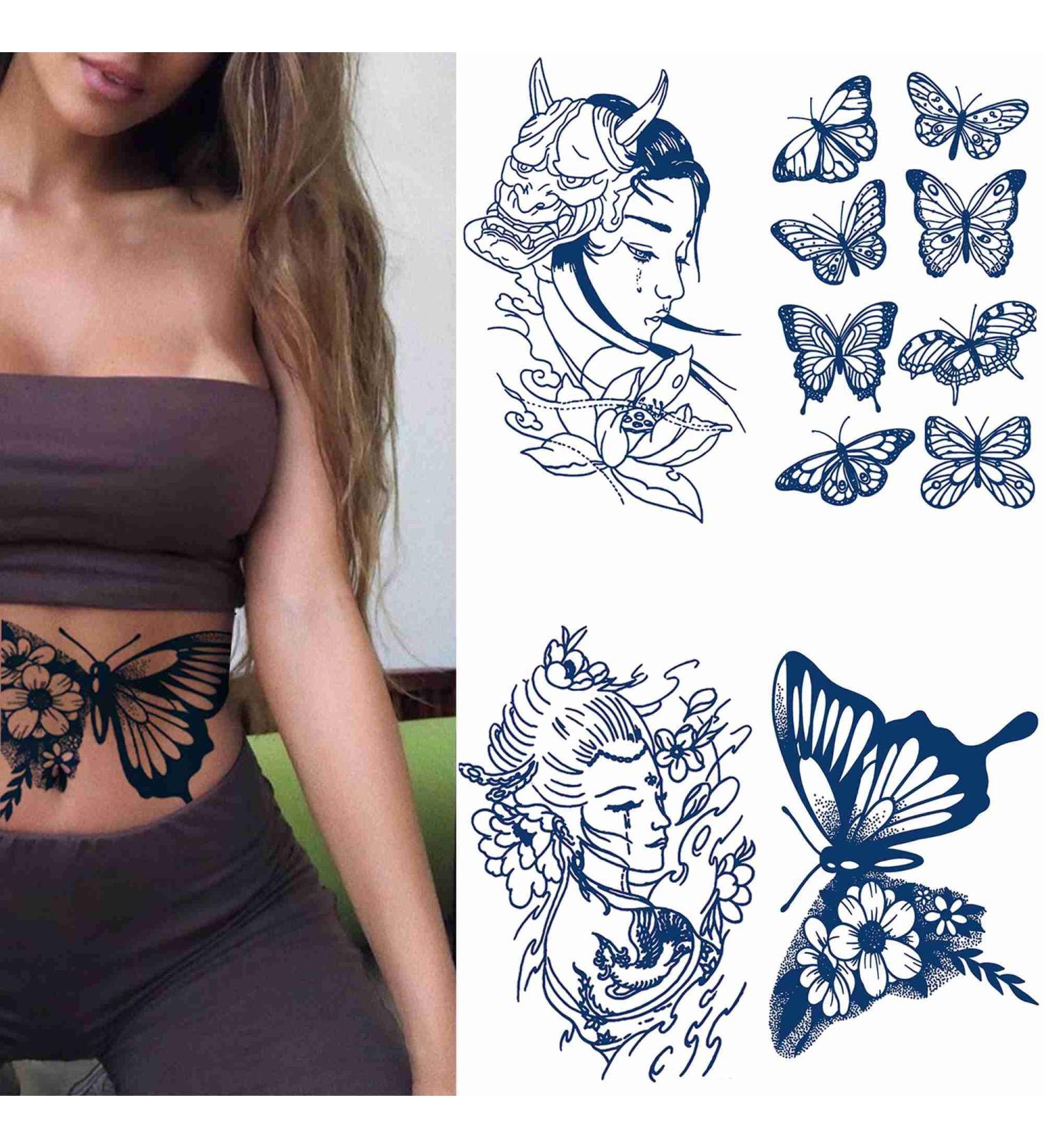 Long-lasting 4 Sheets Semi Permanent Butterfly Tattoos for Women - Temporary Body Art for Arm, Hand, and Shoulder - Buy Online on SooperMarket.com