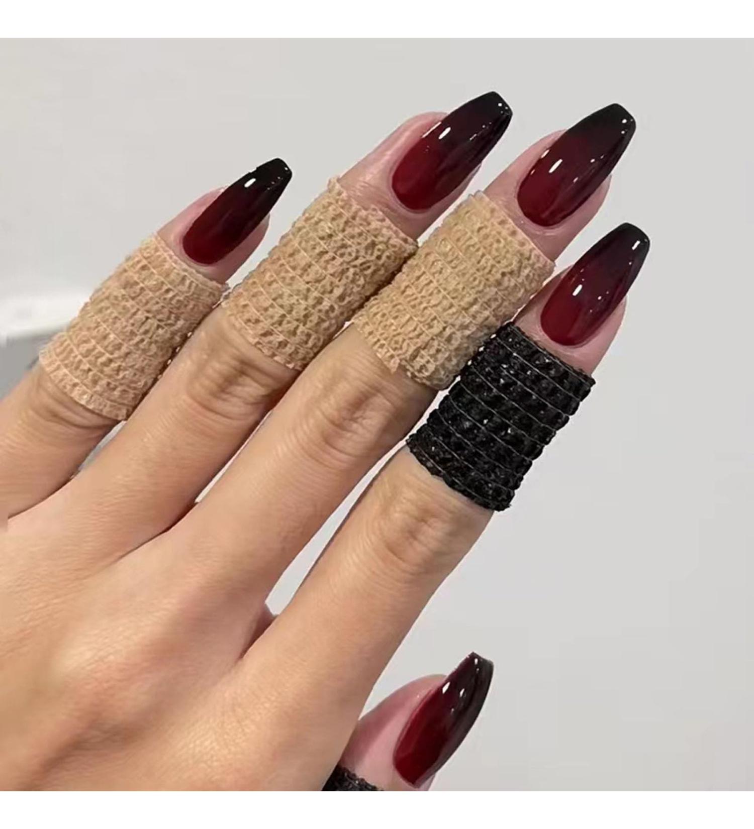 DMQ Coffin False Nails Long 24Pcs Red Black Gradient Fake Nails Ballet Press on Nail French Gradient Stick on Nails Acrylic Nail Tips with Glue for Women Girls Nails Art Black Red Gradient Coffin - Buy Online on SooperMarket.com