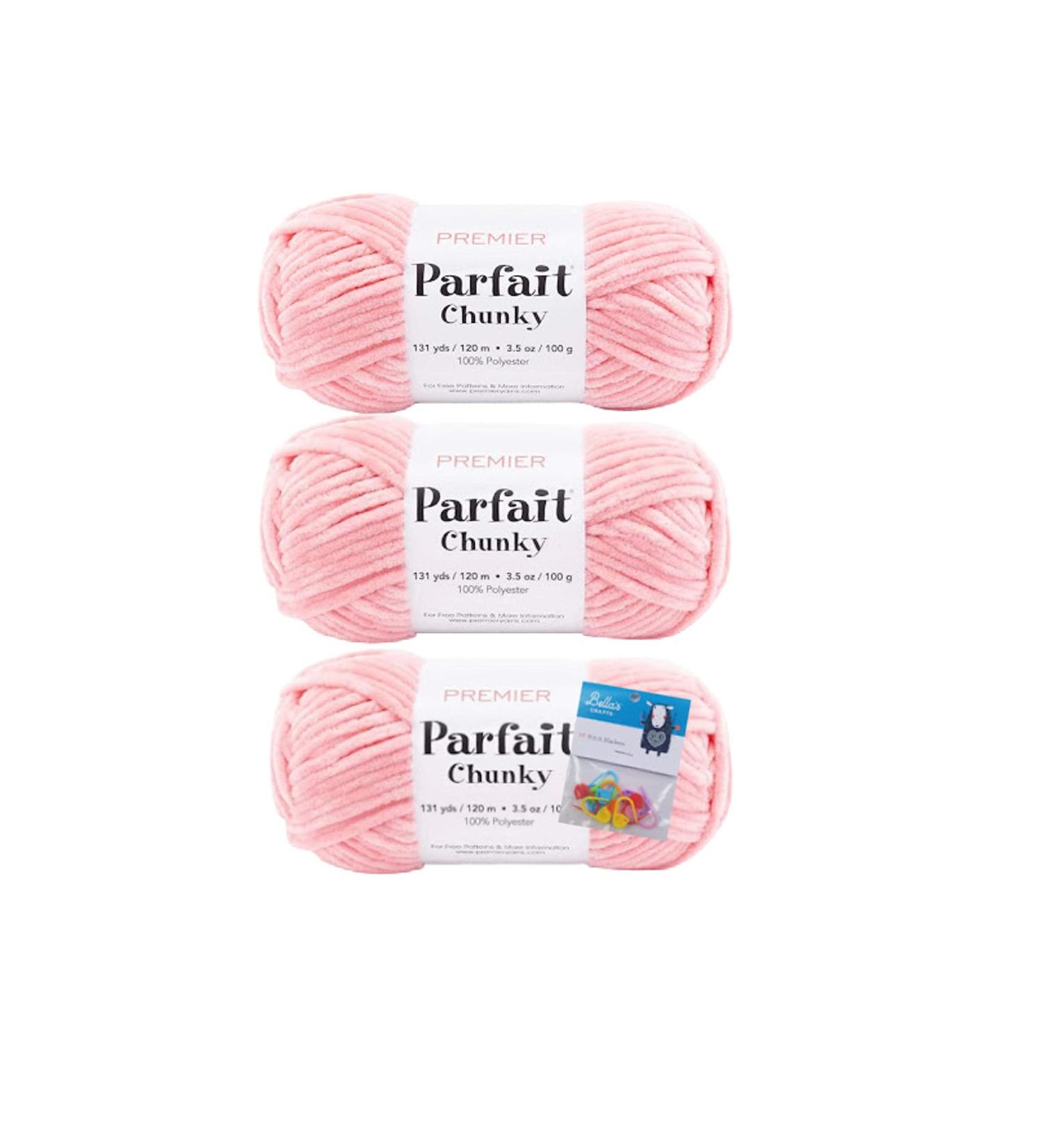 Premier Yarns Parfait Chunky 3.5 oz - Super Bulky Weight 3 Pack Bundle with Bella's Crafts Stitch Markers (Pink Lemonade) - Buy Online on SooperMarket.com