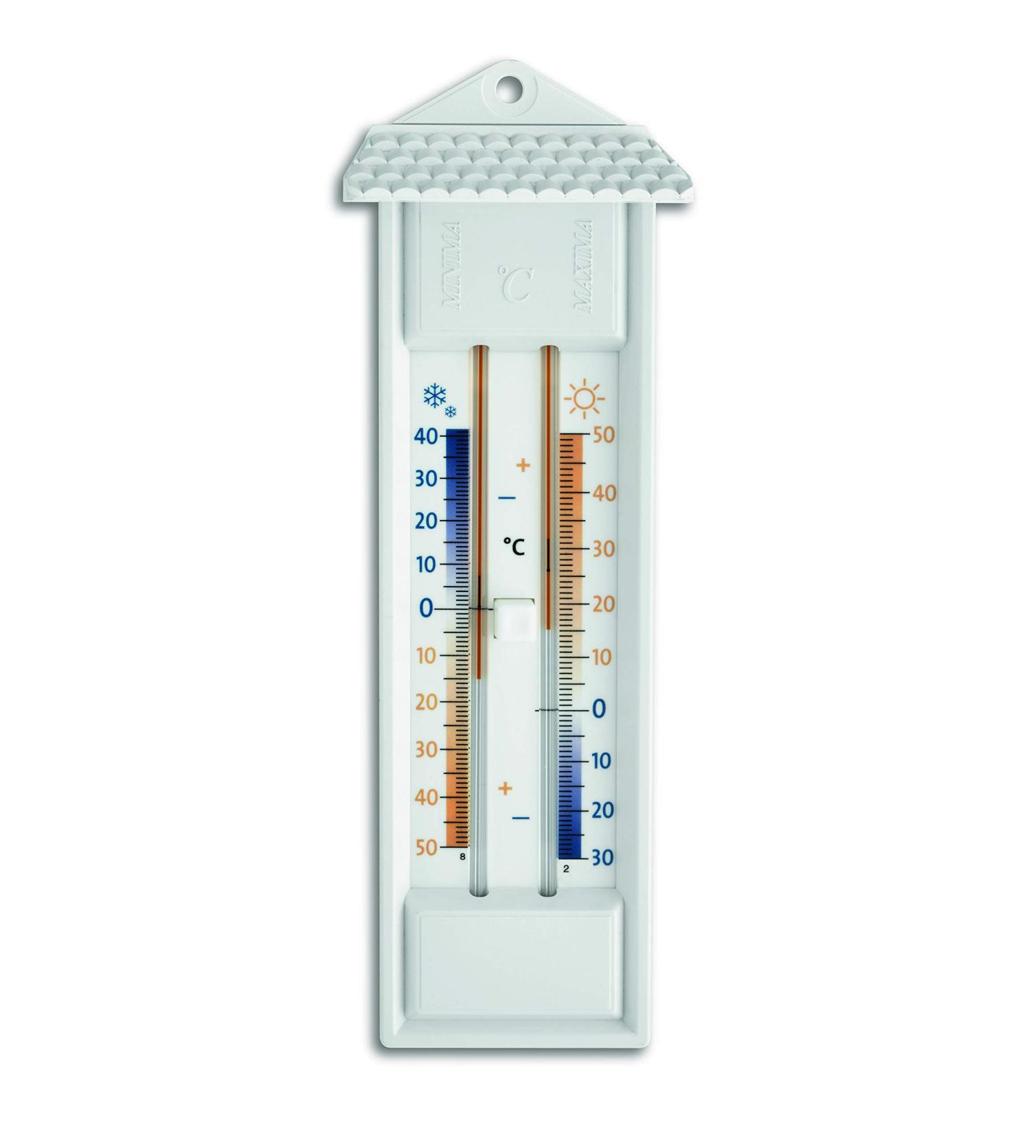 TFA Dostmann analogue maximum-minimum thermometer suitable for indoor and outdoor use weatherproof L 80 x W 32 x H 232 mm