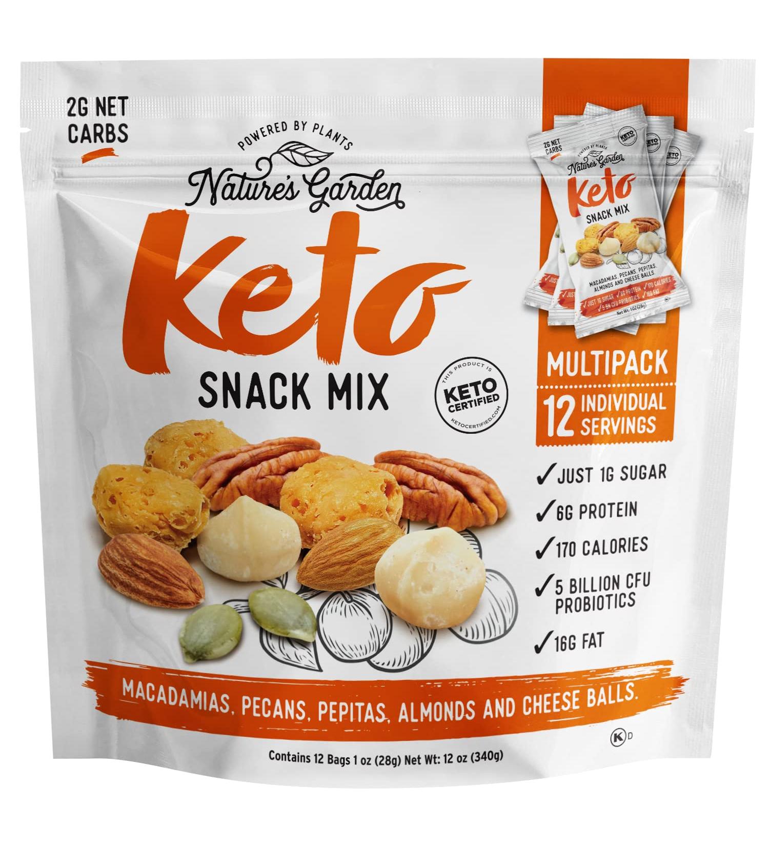 Natures Garden Keto Snack Mix - Probiotic Cheese Balls, Crunchy Keto Snack, Keto Snack Mix, All Natural, Low Carb, Heart Healthy Nuts  1 Oz Bags (12 Individual Servings) Keto Snack Mix 12 Ounce (Pack of 1)