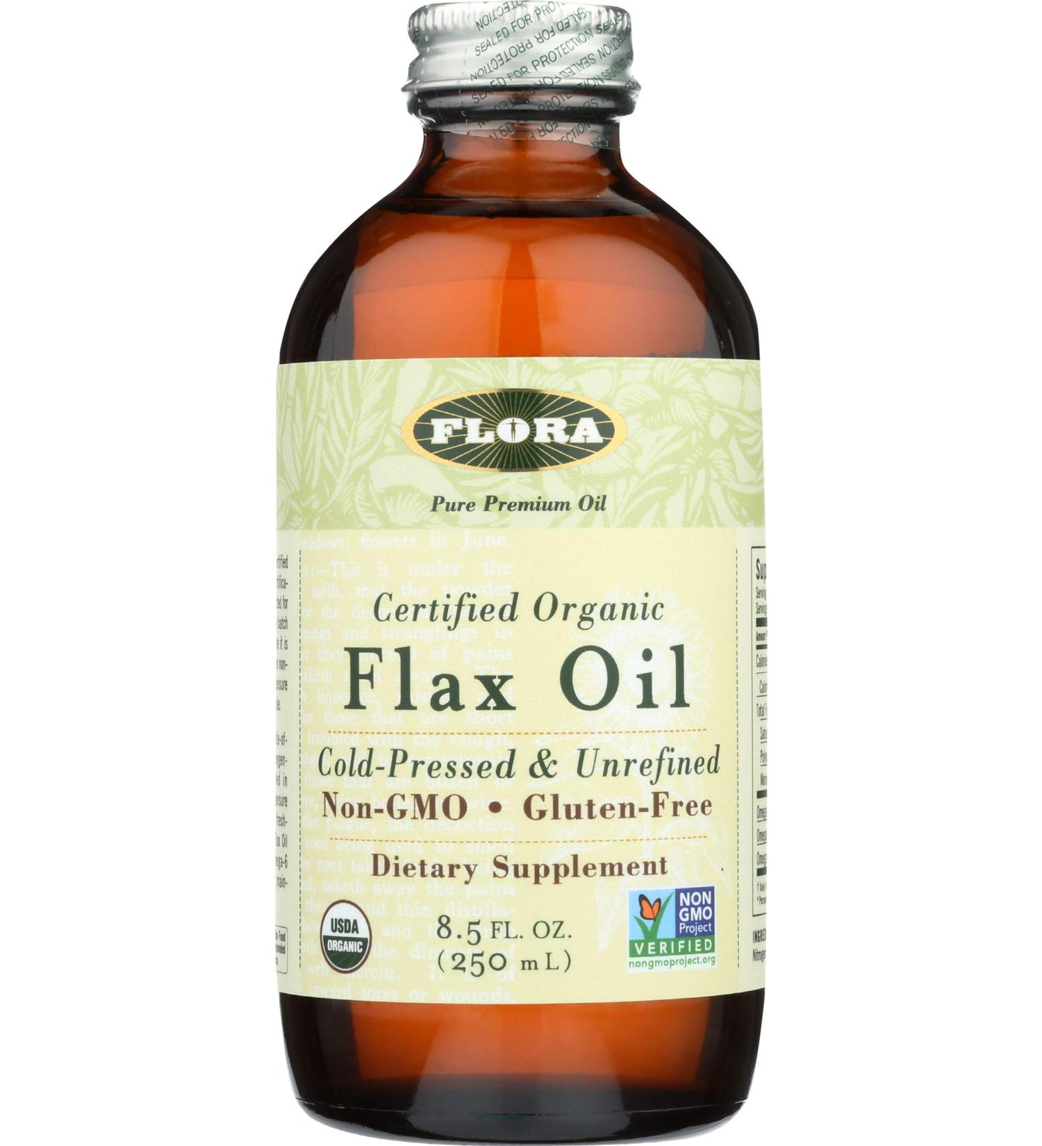 Flora Organic Flax Oil, 8.5 oz - Fresh Cold-Pressed & Pure - Non GMO & Gluten Free
