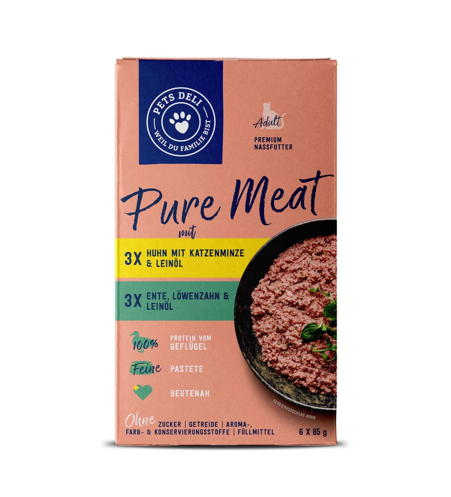 Pets Deli Pure Meat Wet Cat Food Multipack - Huhn & Duck Gluten-Free & Sugar-Free 6 x 85g | Premium Quality for Healthy Cats - Buy Online on SooperMarket.com