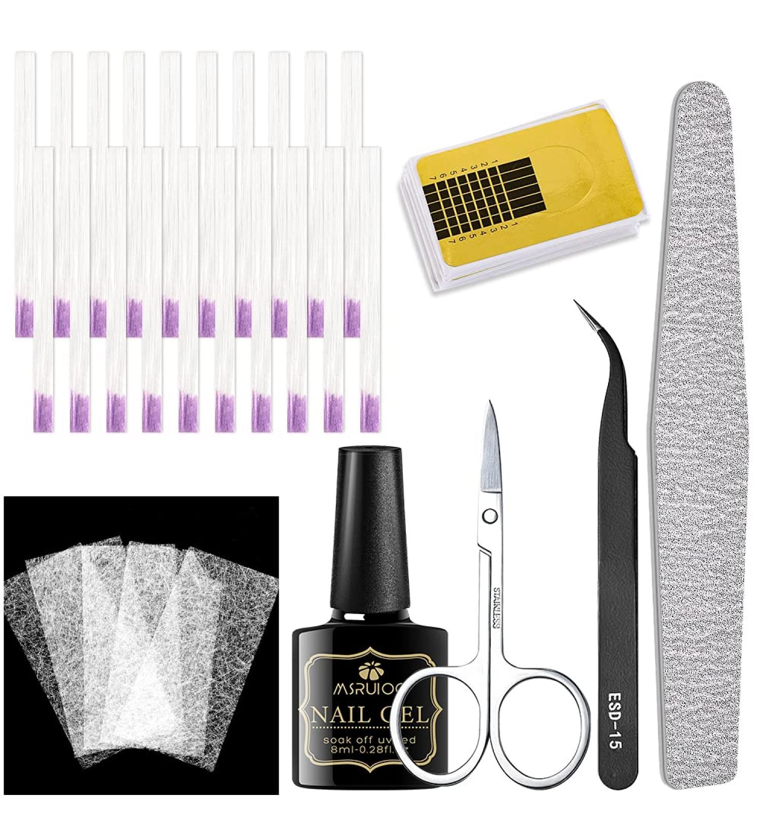 MSRUIOO Fiberglass Nail Extension Gel Kit - Builder Gel with Magical Silk Fiberglass for Quick Nail Extensions - Includes Nail File, Tweezers, Scissors, and Forms for Nail Art - Buy Online on SooperMarket.com