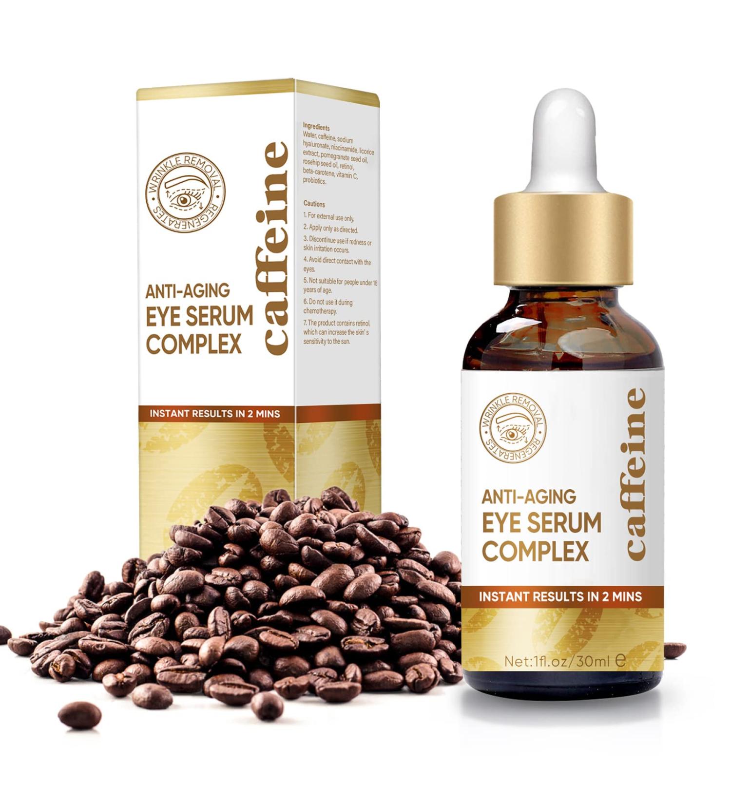 Caffeine Eye Serum with EGCG, Vitamin C, Hyaluronic Acid - Anti Aging & Brightening Solution for Wrinkles, Dark Circles, and Puffiness - Buy Online on SooperMarket.com