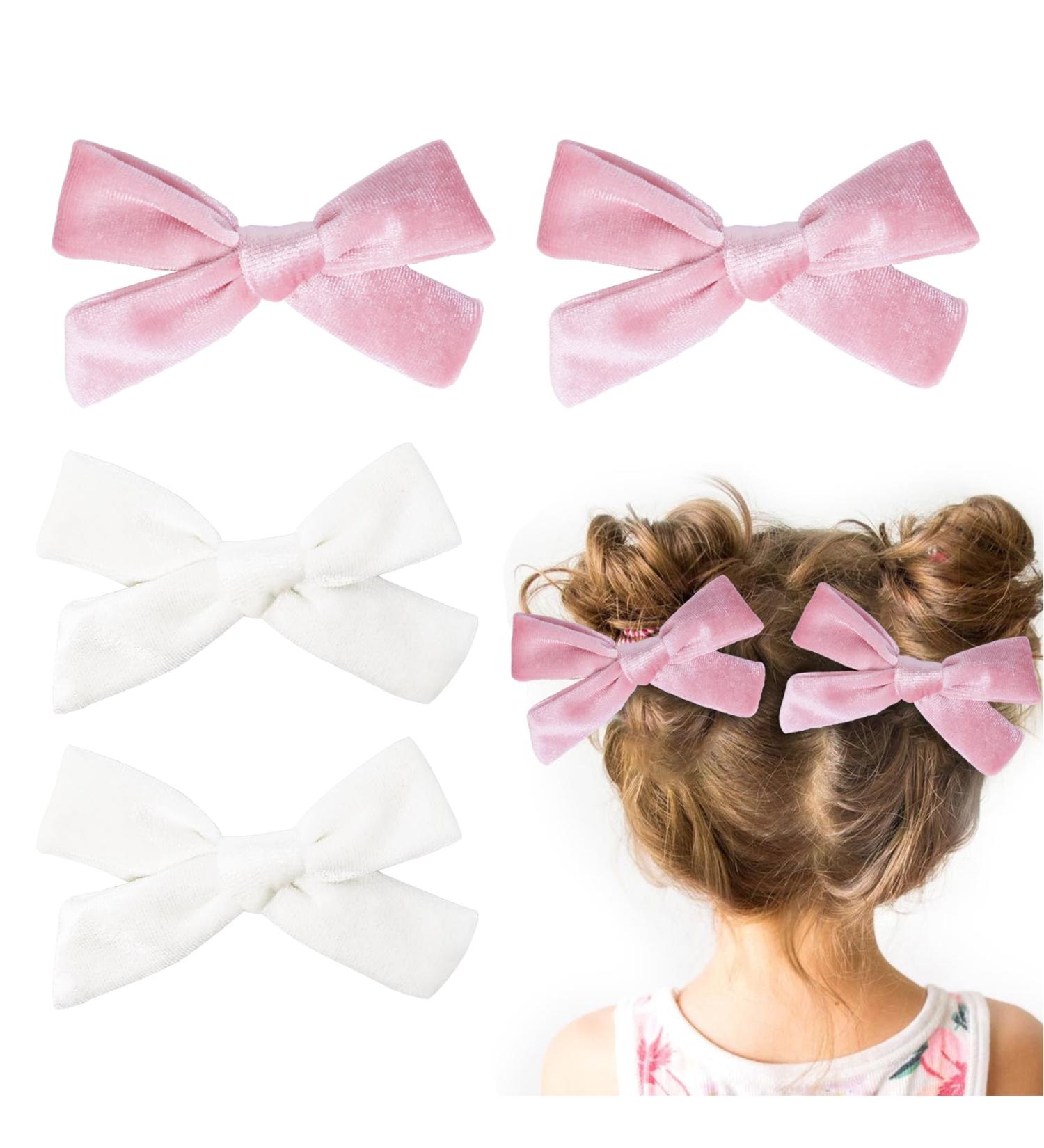 4Pcs Velvet Bow Hair Clips for Girls and Women - Pink White Christmas Hair Accessories - Buy Online on SooperMarket.com