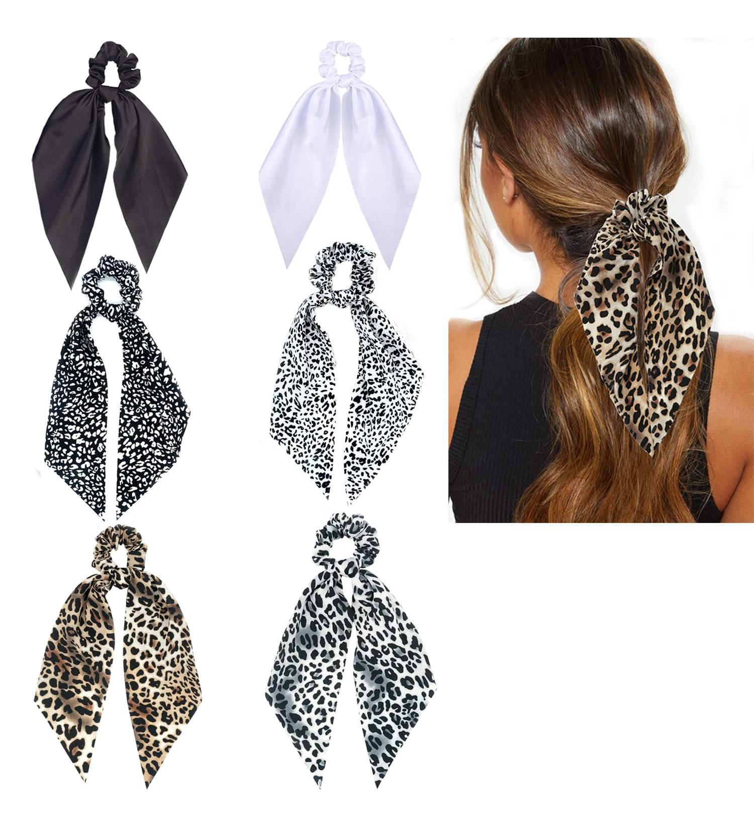 Funlovin 2-in-1 Scrunchies Scarf Hair Ribbon Ties - 6pcs Vintage Ponytail Scarves Scrunchie Set for Women - Buy Online on SooperMarket.com