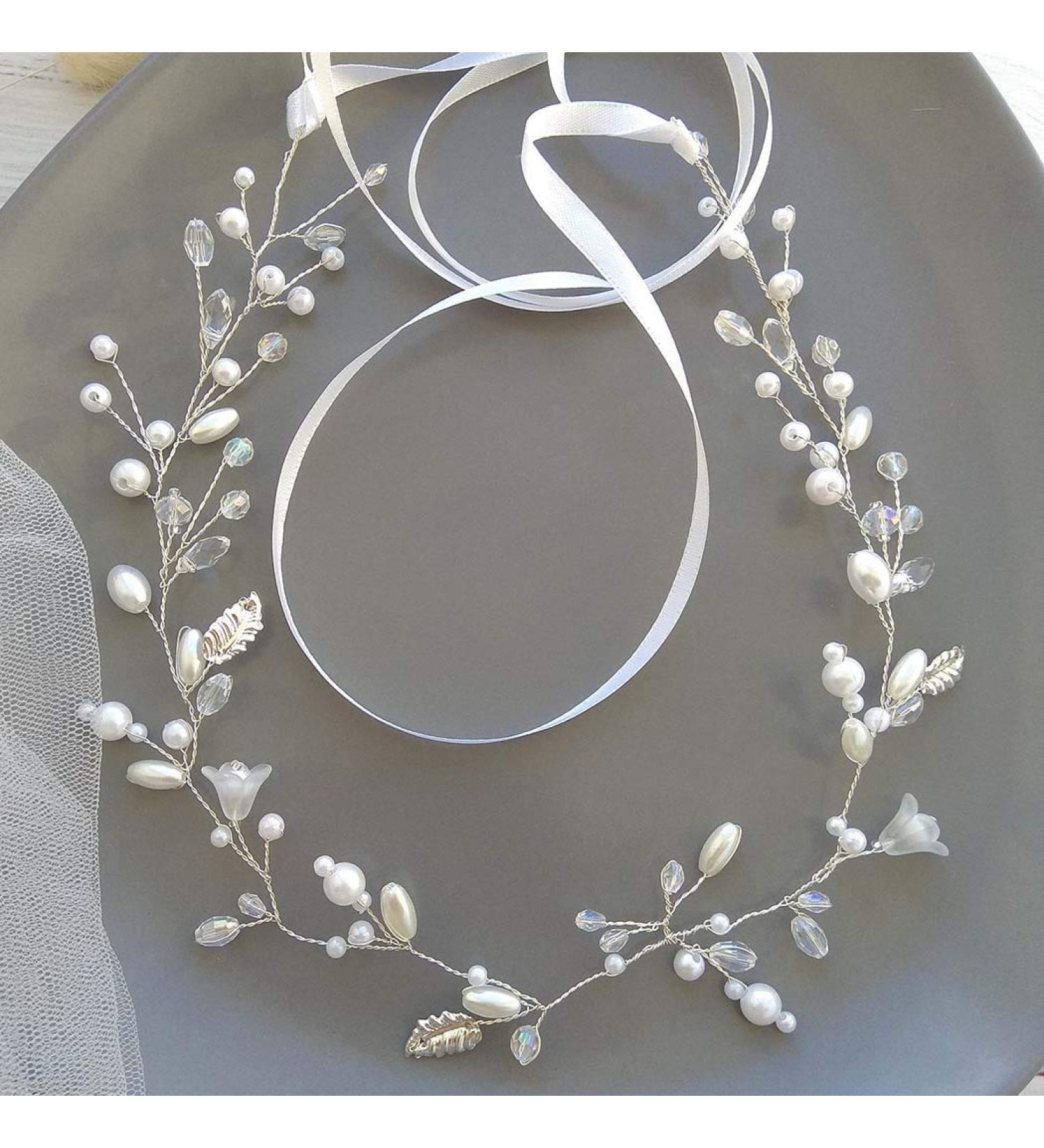 EASEDAILY Silver Leaf Flower Bride Wedding Hair Vine with Pearl Accents - 15.7inch Headpiece for Women and Girls - Buy Online on SooperMarket.com