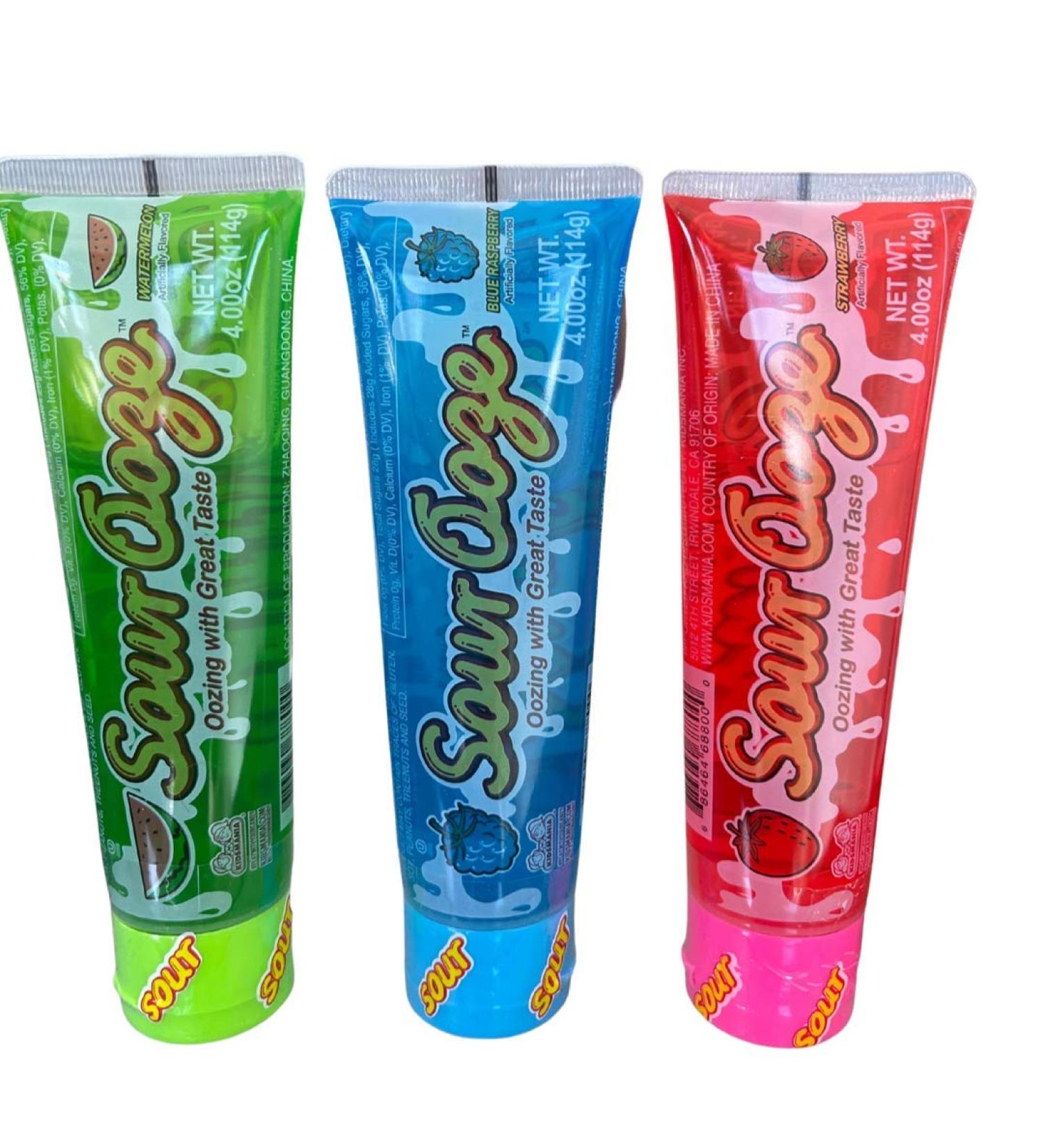 Kidsmania 4oz Sour Ooze Tubes Set - Watermelon, Strawberry, Blue Raspberry - Pack of 3 - Buy Online on SooperMarket.com