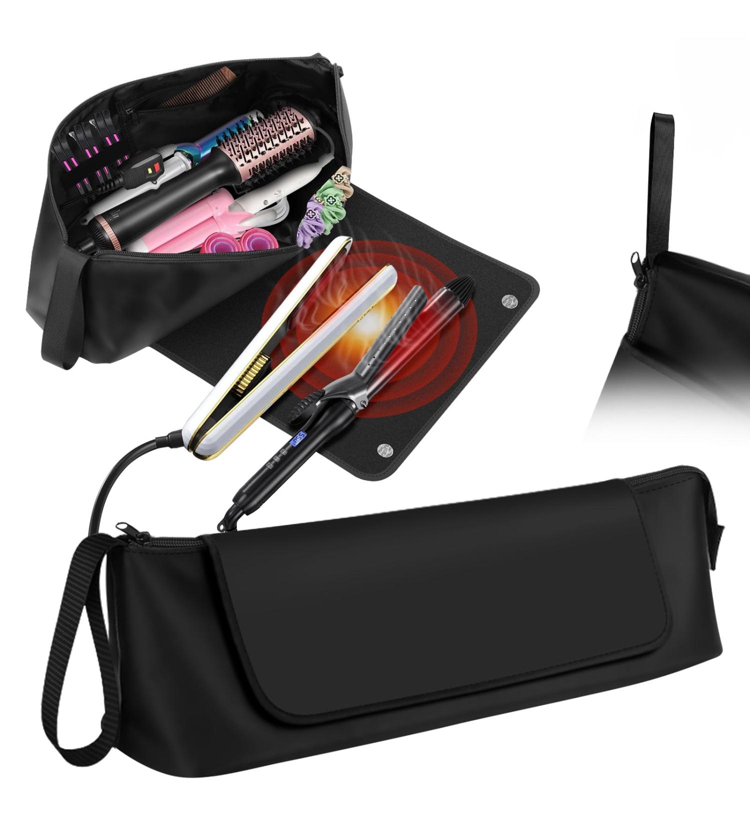 Hair Tools Travel Bag with Heat Resistant Mat - 2-in-1 Organizer for Flat Irons & Curling Irons | Essential Travel Accessories - Buy Online on SooperMarket.com