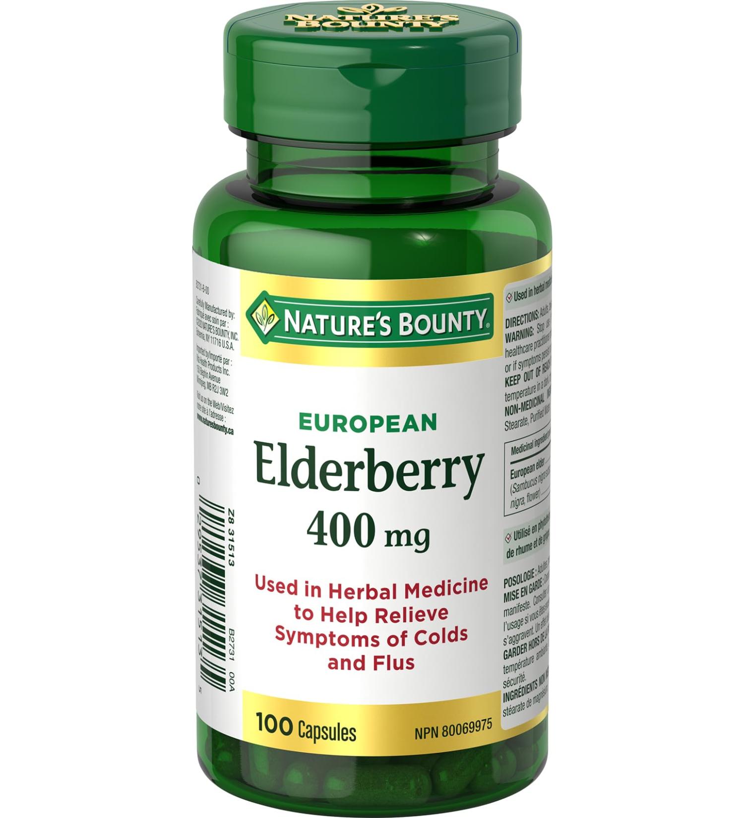 Nature's Bounty Elderberry 400 Mg Help relieve symptoms of colds and flus 100 Capsules - Buy Online on SooperMarket.com