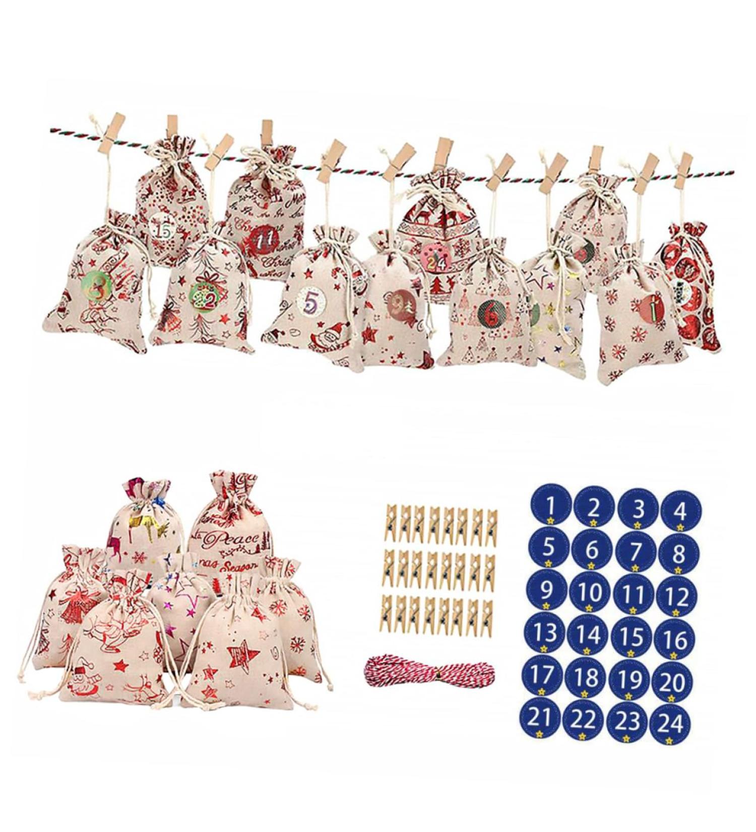 PLAFOPE 1 Set Countdown Christmas Bag Christmas Decoration Bags Advent Calendar Bag Linen Blue 10x14x0.5cm Blue - Buy Online on SooperMarket.com